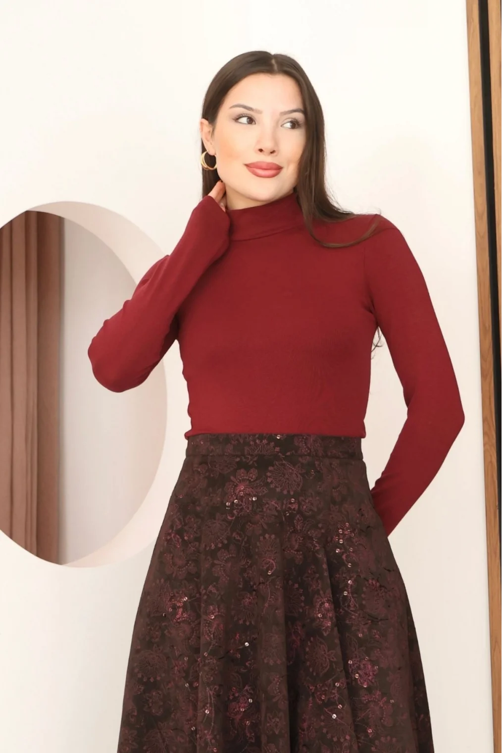 Balıkçı Yaka Likralı Penye Body 5995-Bordo