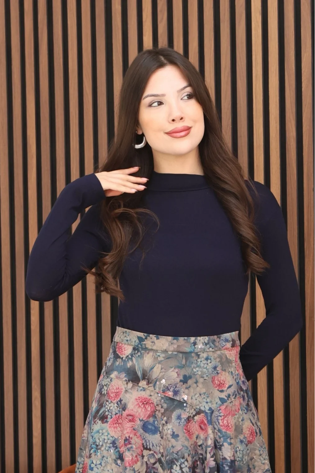 Balıkçı Yaka Likralı Penye Body 5995-Lacivert