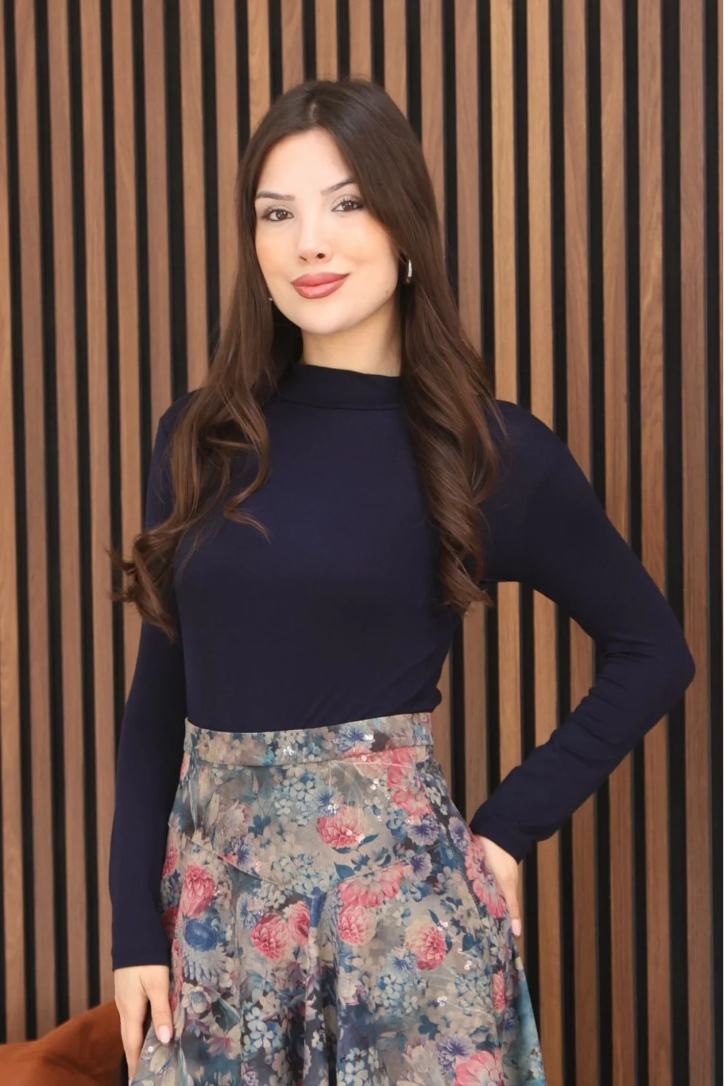 Balıkçı Yaka Likralı Penye Body 5995-Lacivert