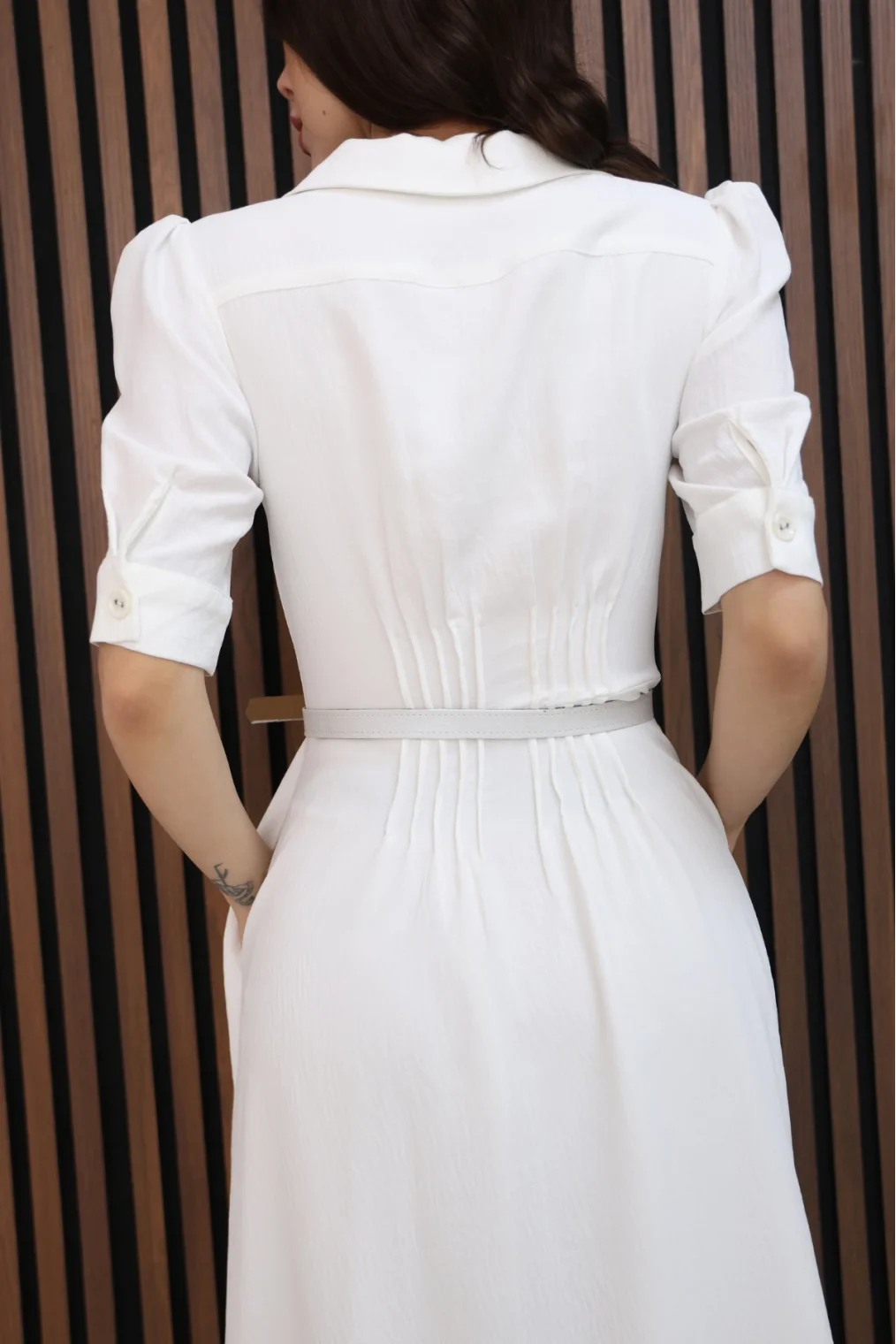 Nursel Ergin Düğme Detaylı Elbise 6059-Beyaz