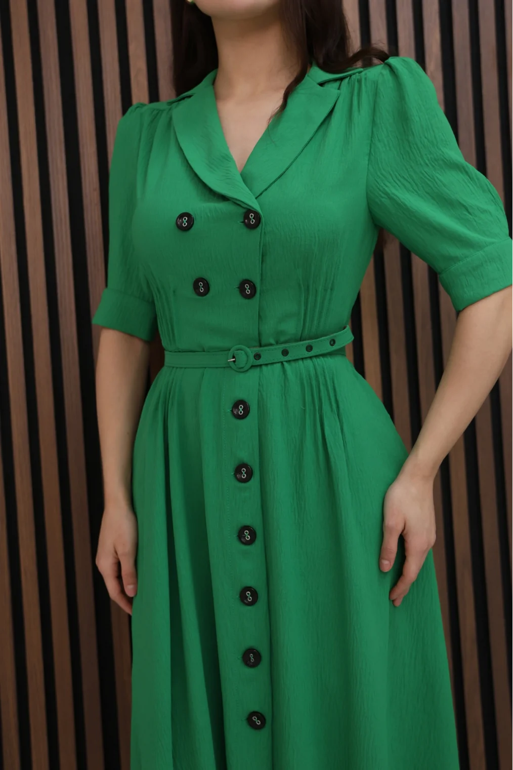 Nursel Ergin Düğme Detaylı Elbise 6059-Yeşil