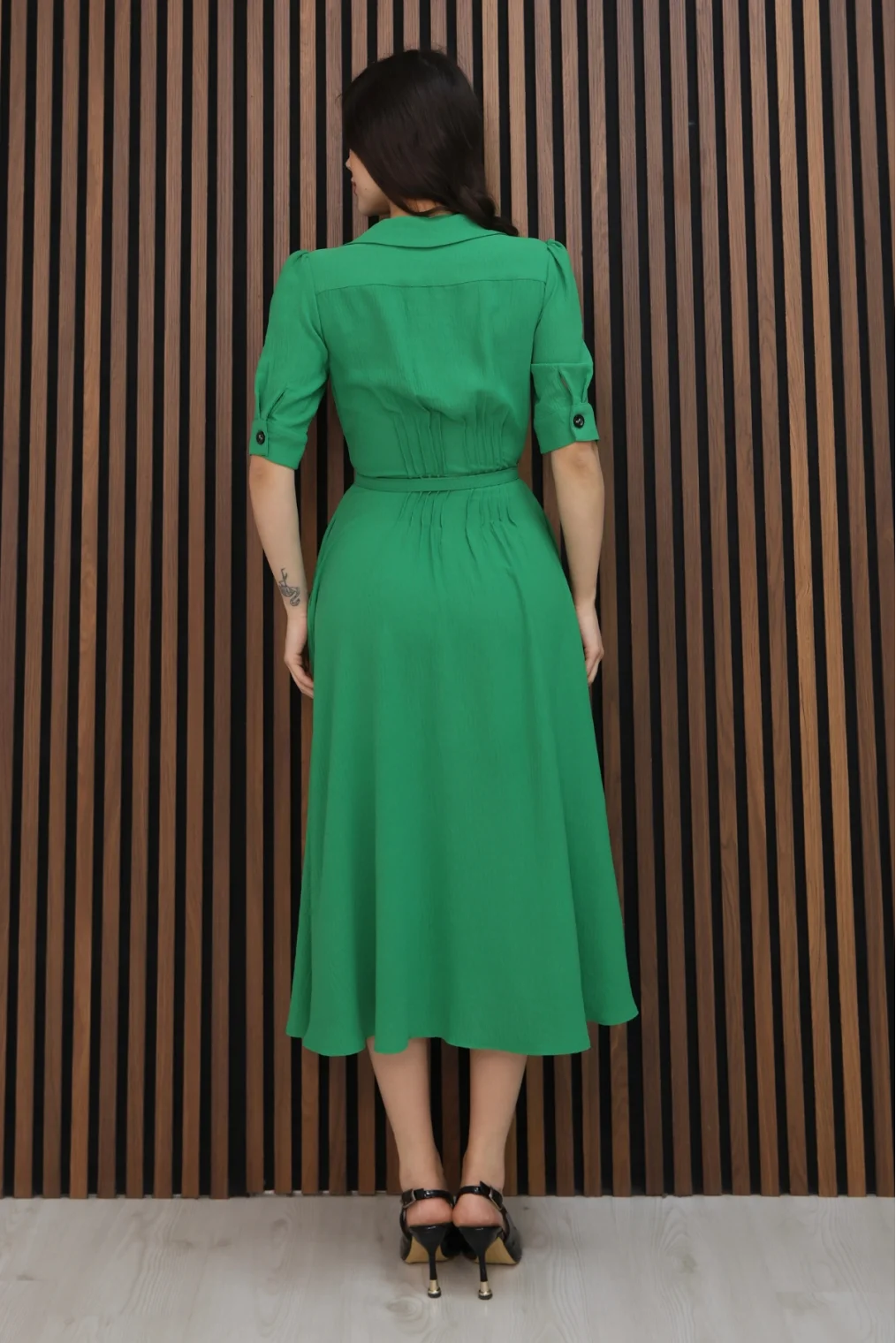 Nursel Ergin Düğme Detaylı Elbise 6059-Yeşil