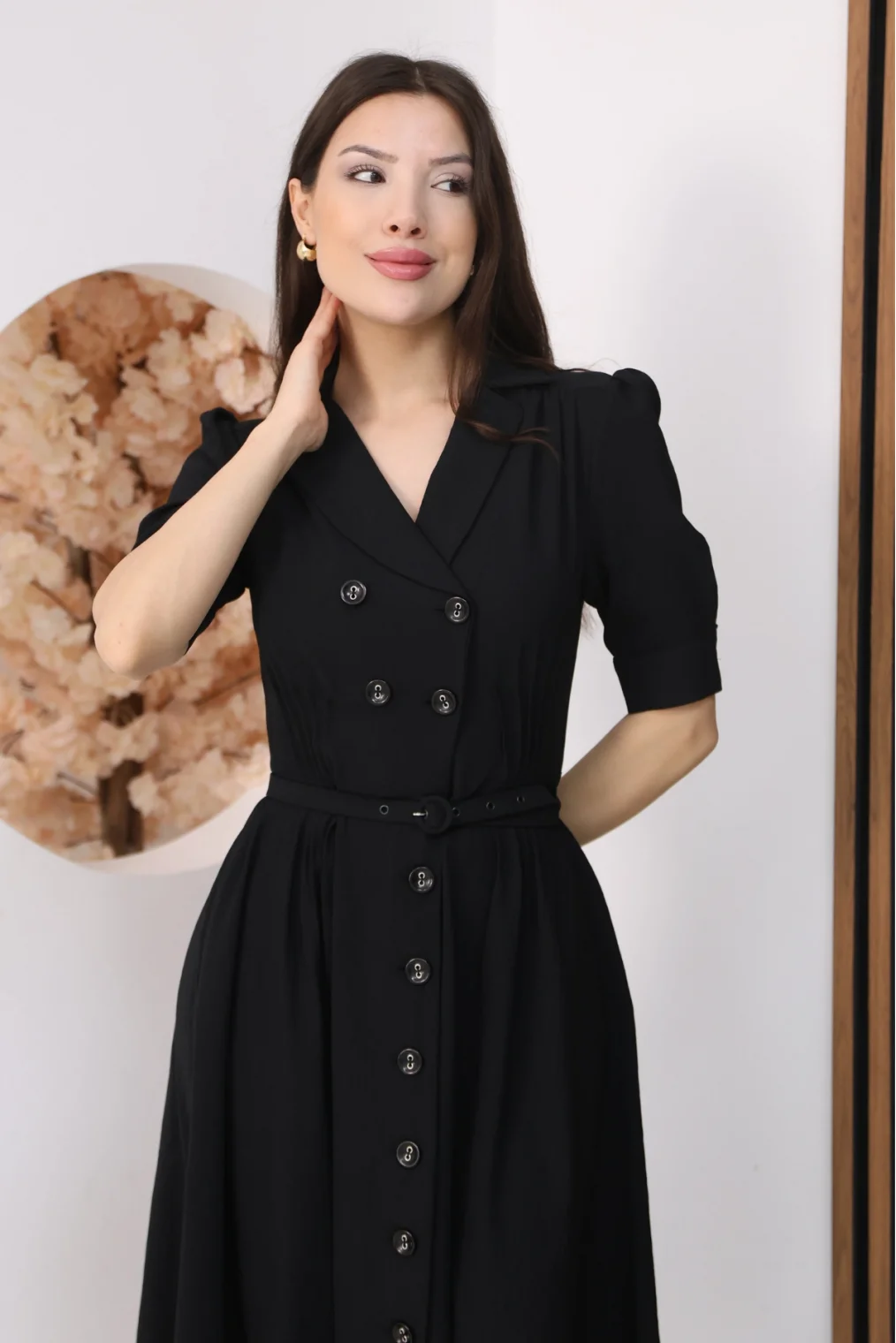 Nursel Ergin Düğme Detaylı Elbise 6059-Siyah