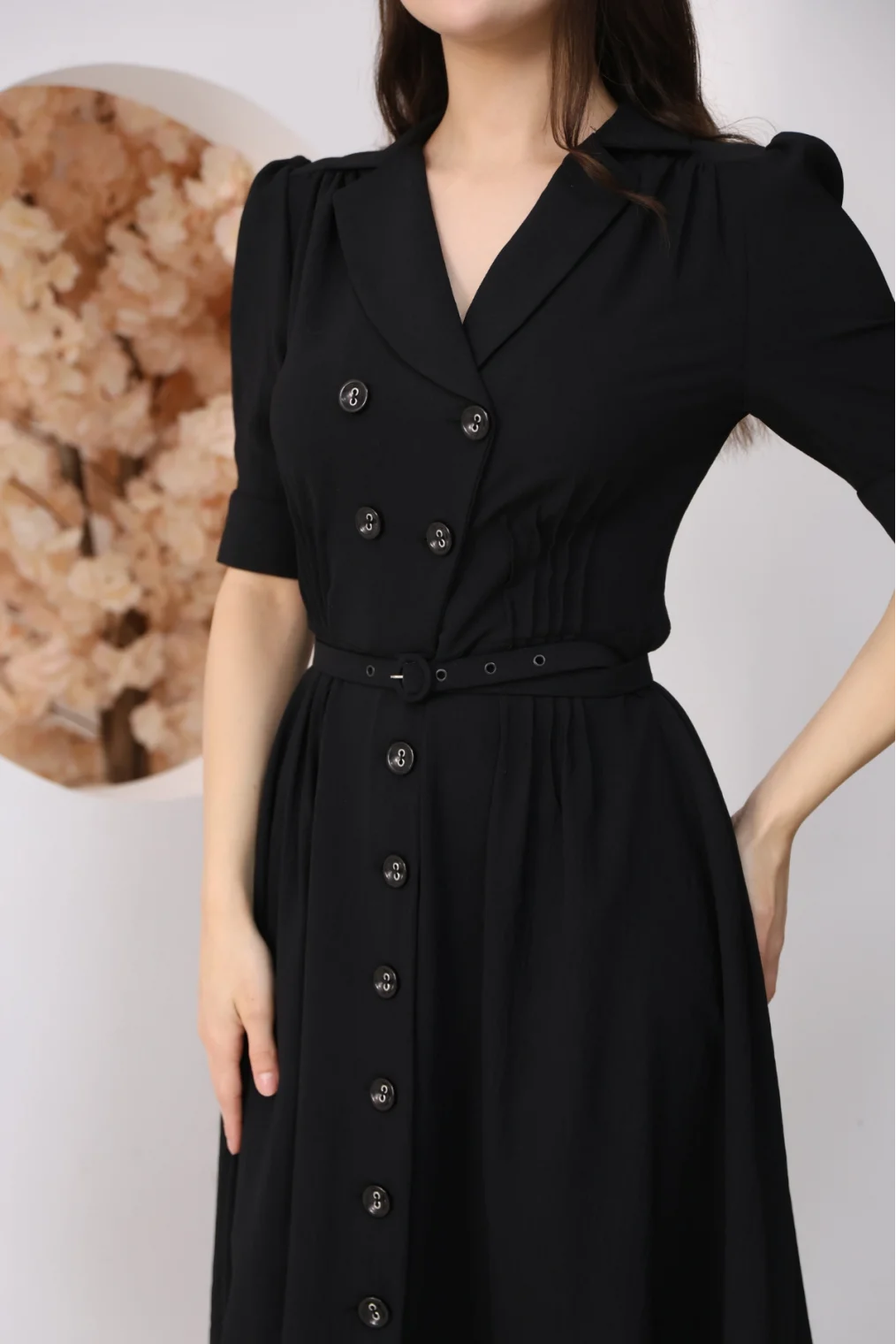 Nursel Ergin Düğme Detaylı Elbise 6059-Siyah