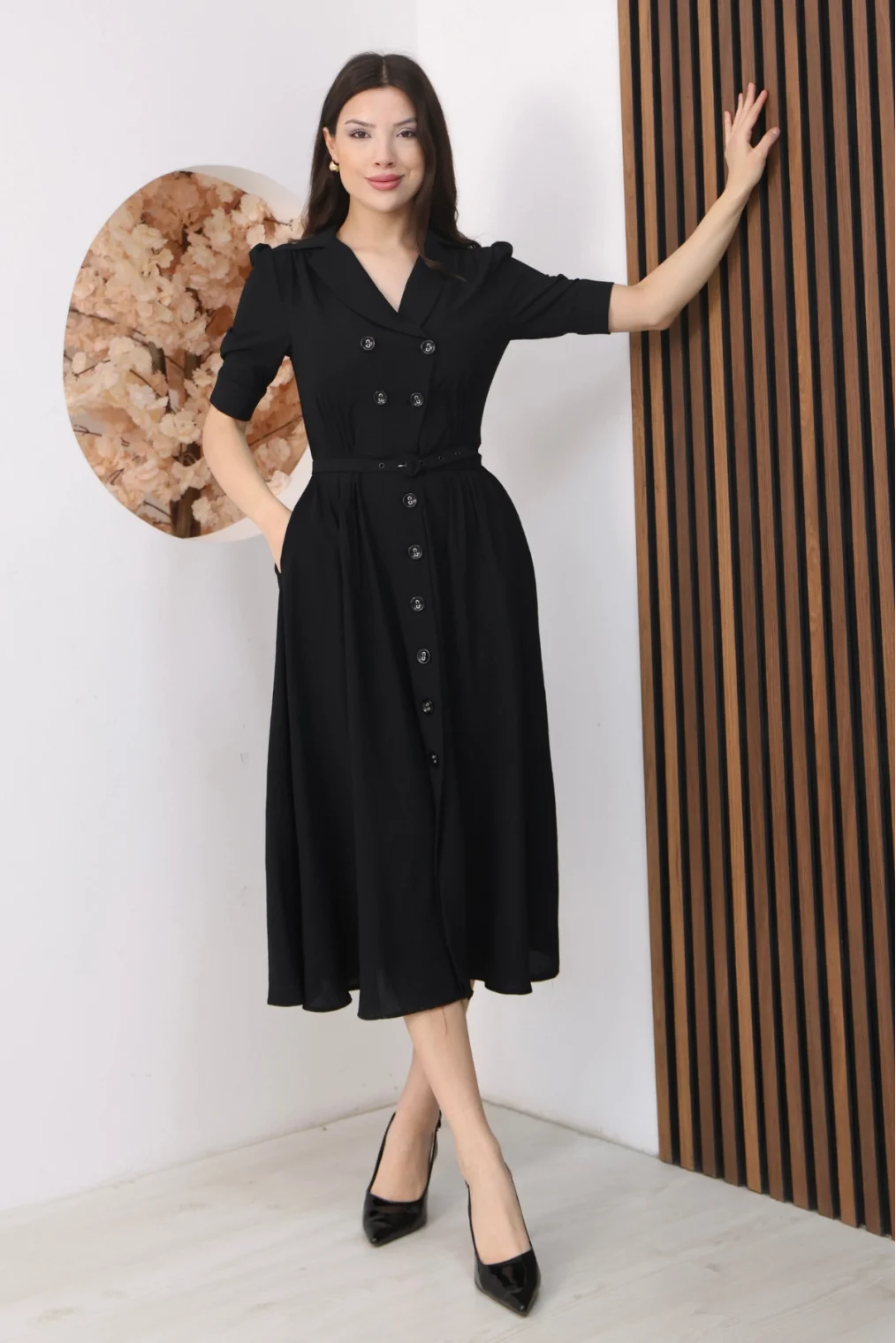 Nursel Ergin Düğme Detaylı Elbise 6059-Siyah