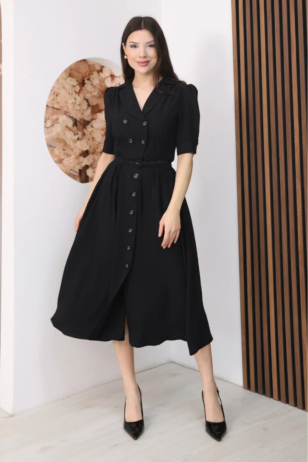 Nursel Ergin Düğme Detaylı Elbise 6059-Siyah