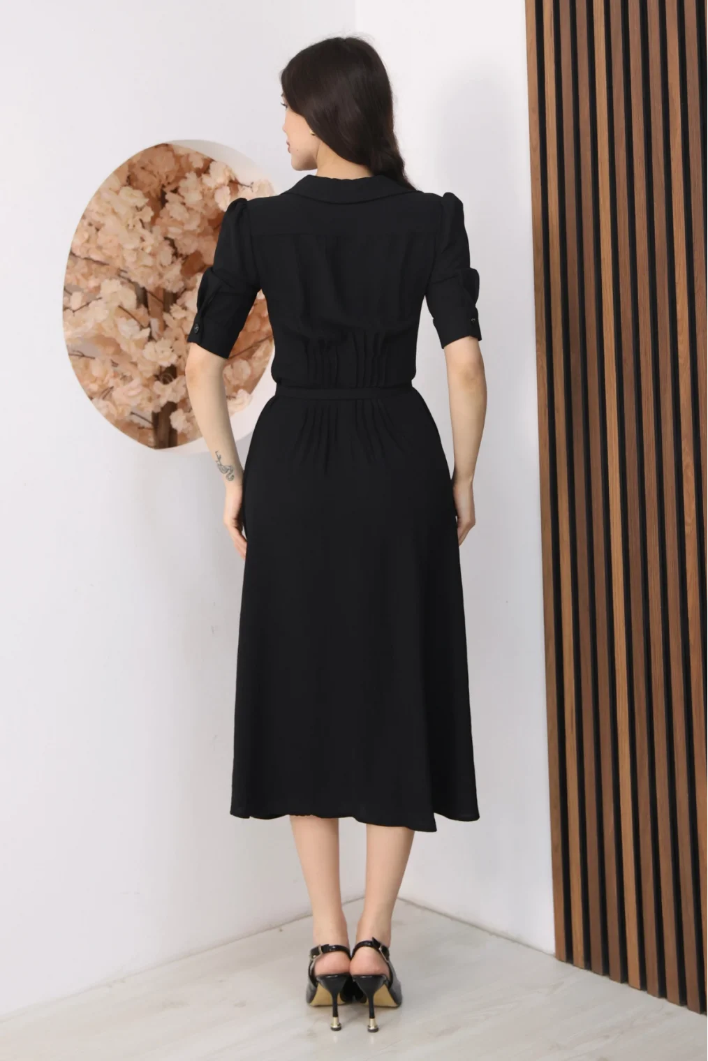 Nursel Ergin Düğme Detaylı Elbise 6059-Siyah