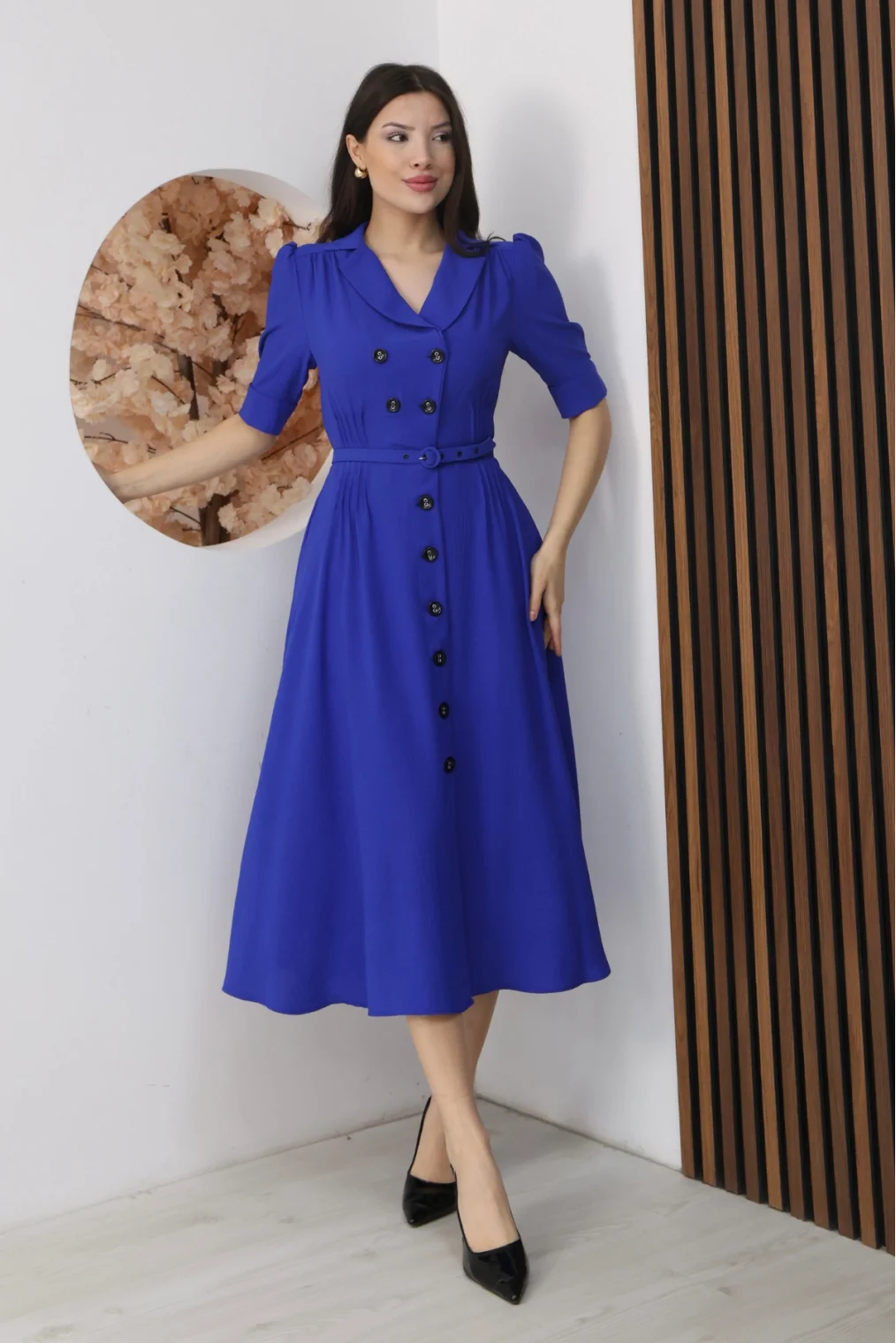 Nursel Ergin Düğme Detaylı Elbise 6059-Saks