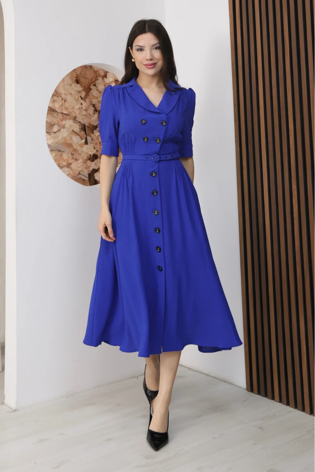 Nursel Ergin Düğme Detaylı Elbise 6059-Saks