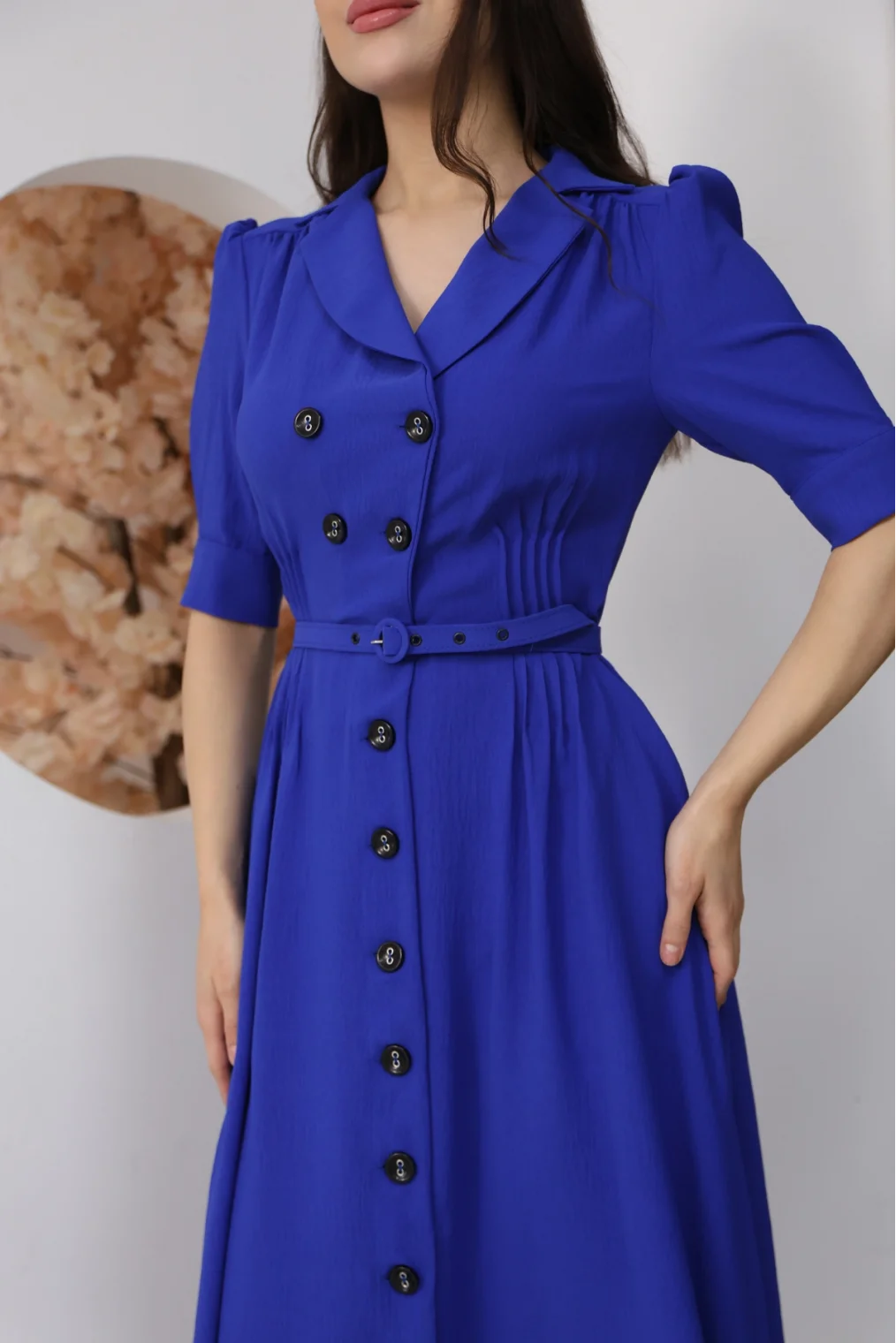 Nursel Ergin Düğme Detaylı Elbise 6059-Saks