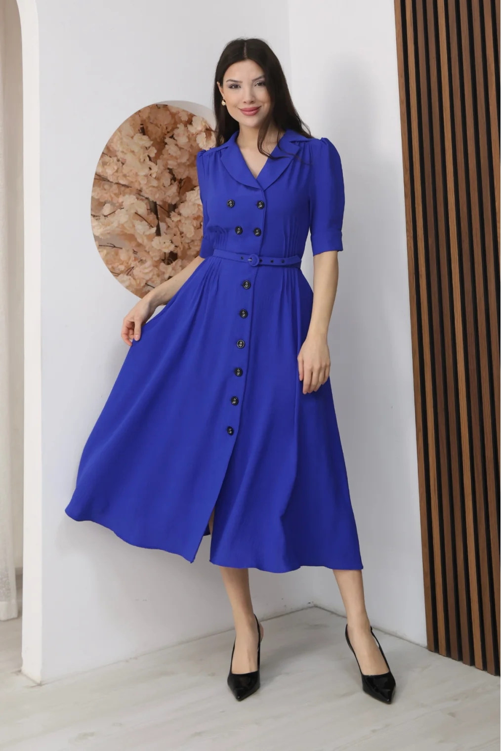 Nursel Ergin Düğme Detaylı Elbise 6059-Saks