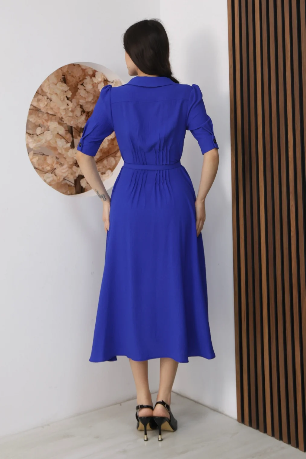 Nursel Ergin Düğme Detaylı Elbise 6059-Saks