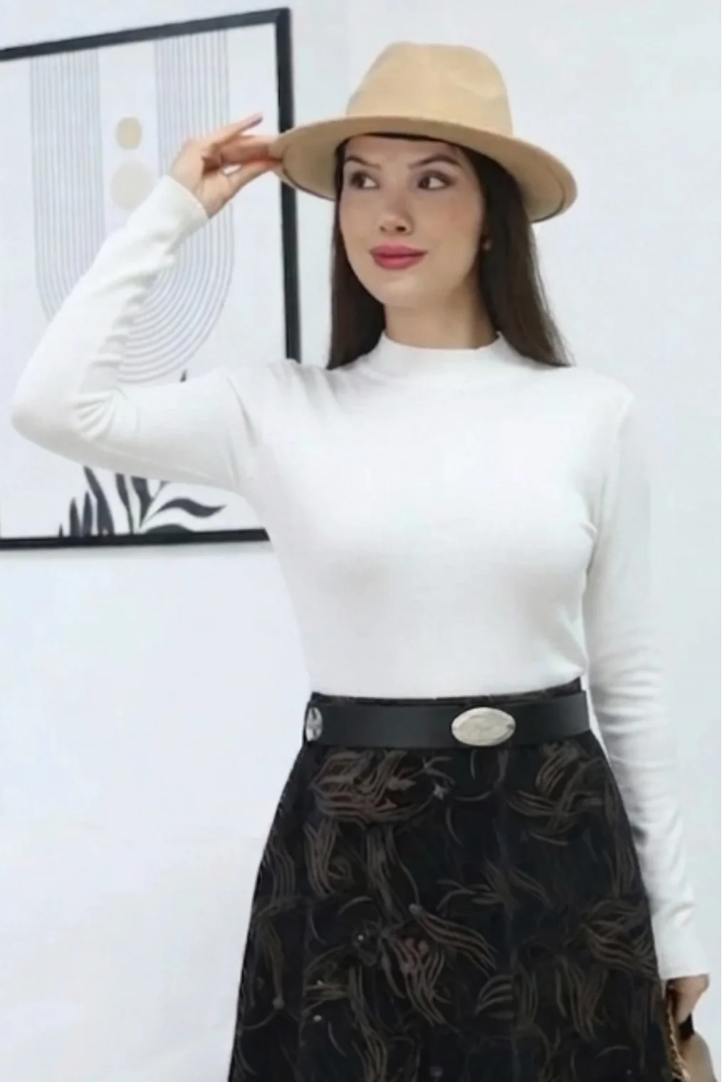 Balıkçı Yaka Likralı Penye Body 5995-Beyaz