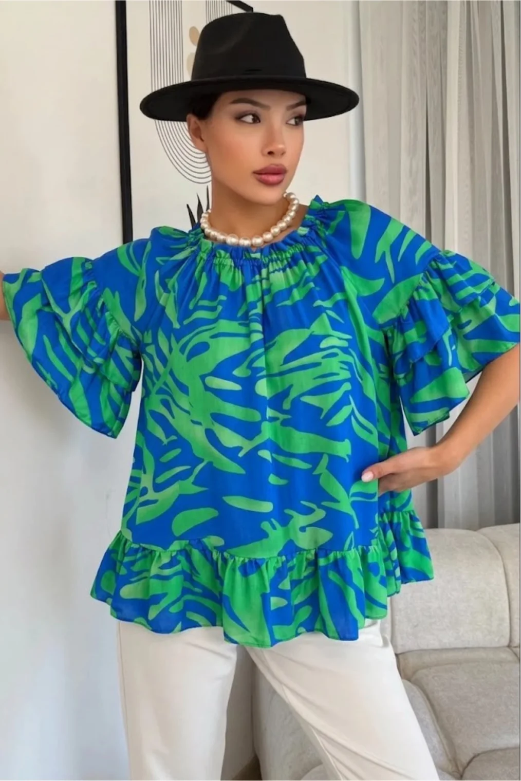 Madonna Yaka Lastikli Viskon Bluz 6020-İndigo