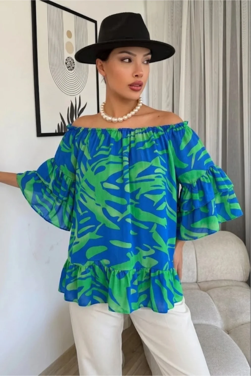 Madonna Yaka Lastikli Viskon Bluz 6020-İndigo