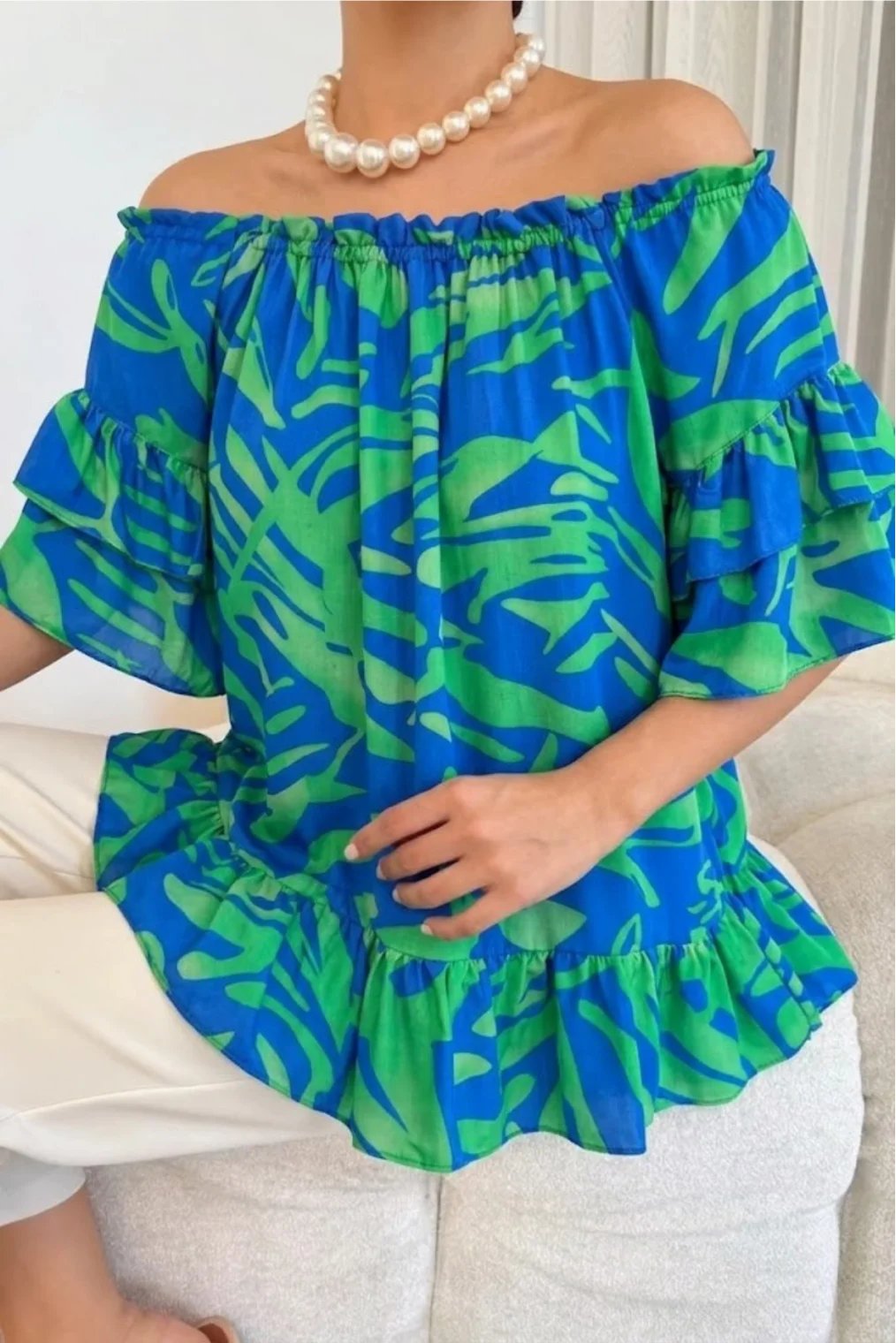 Madonna Yaka Lastikli Viskon Bluz 6020-İndigo