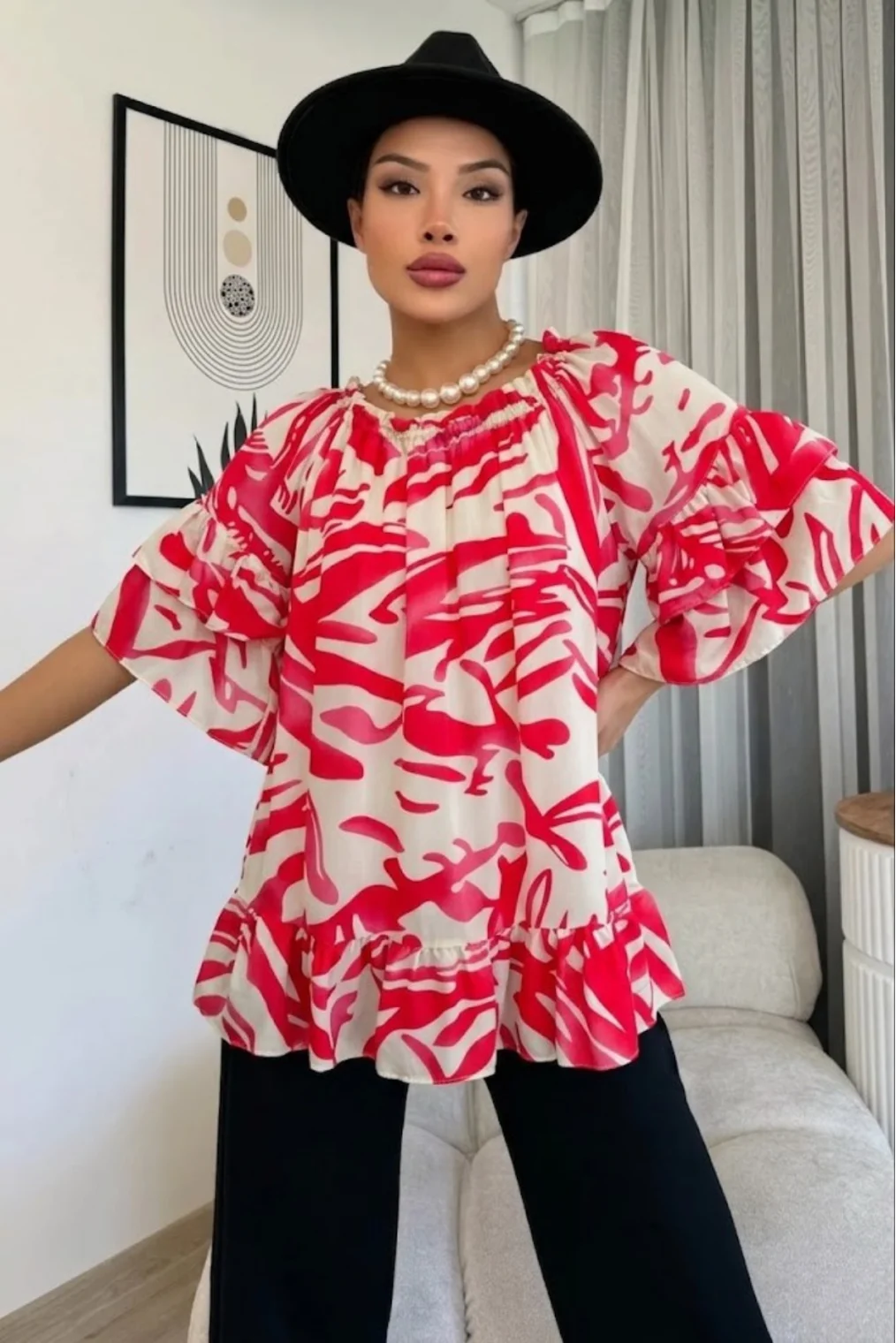 Madonna Yaka Lastikli Viskon Bluz 6020-Fuşya