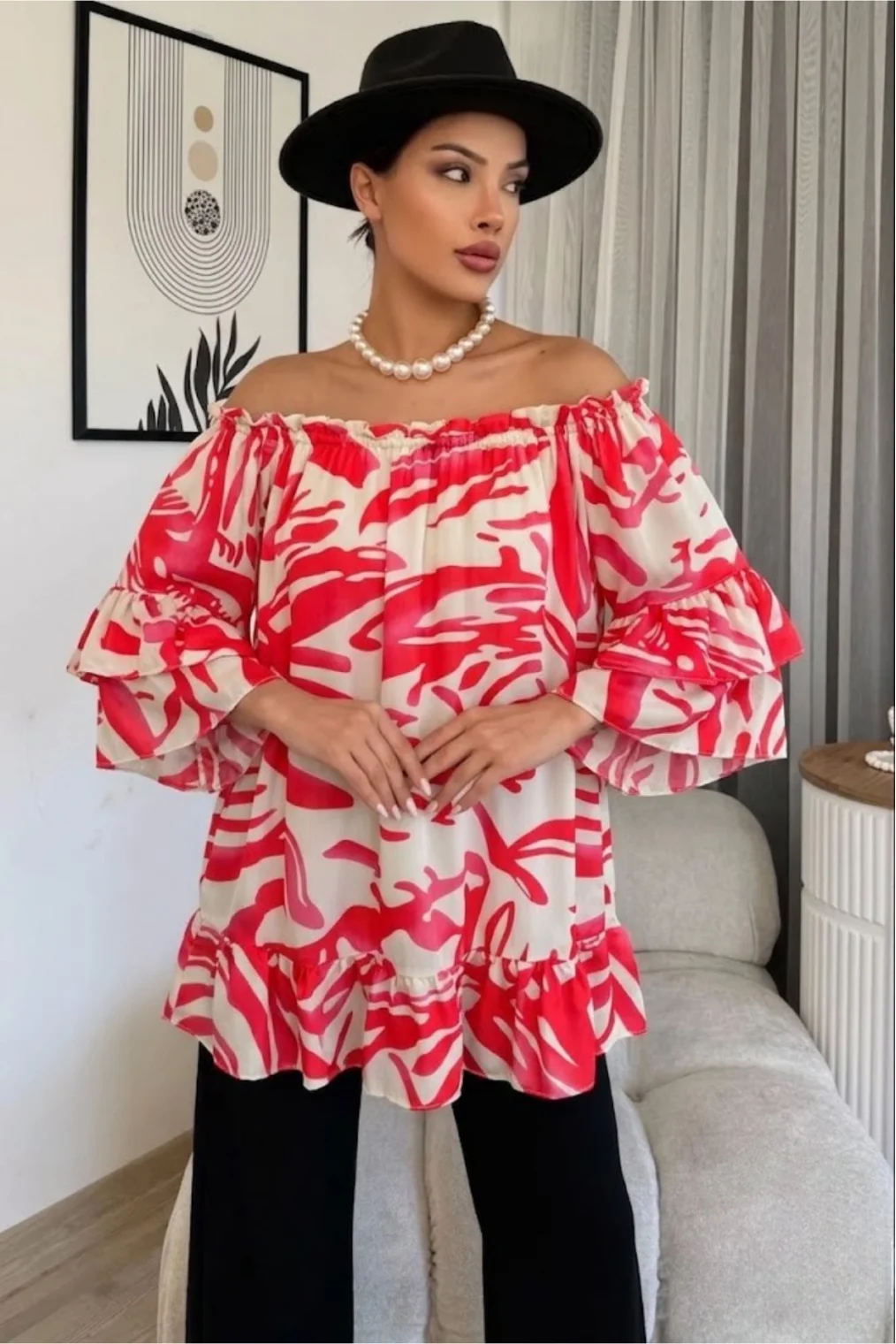 Madonna Yaka Lastikli Viskon Bluz 6020-Fuşya