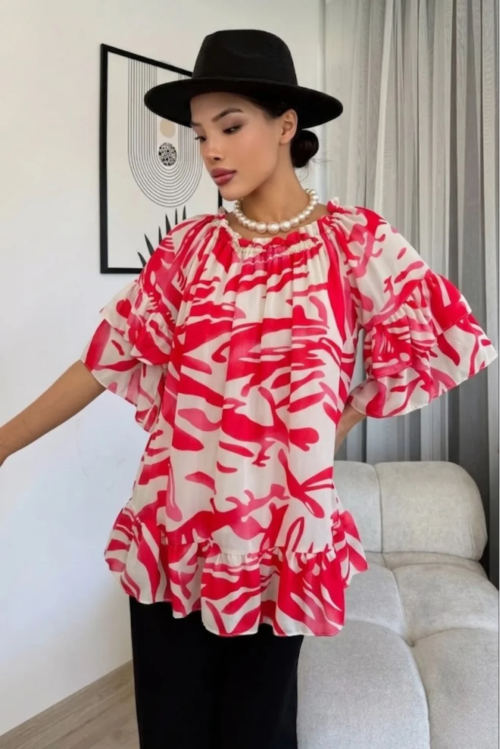 Madonna Yaka Lastikli Viskon Bluz 6020-Fuşya