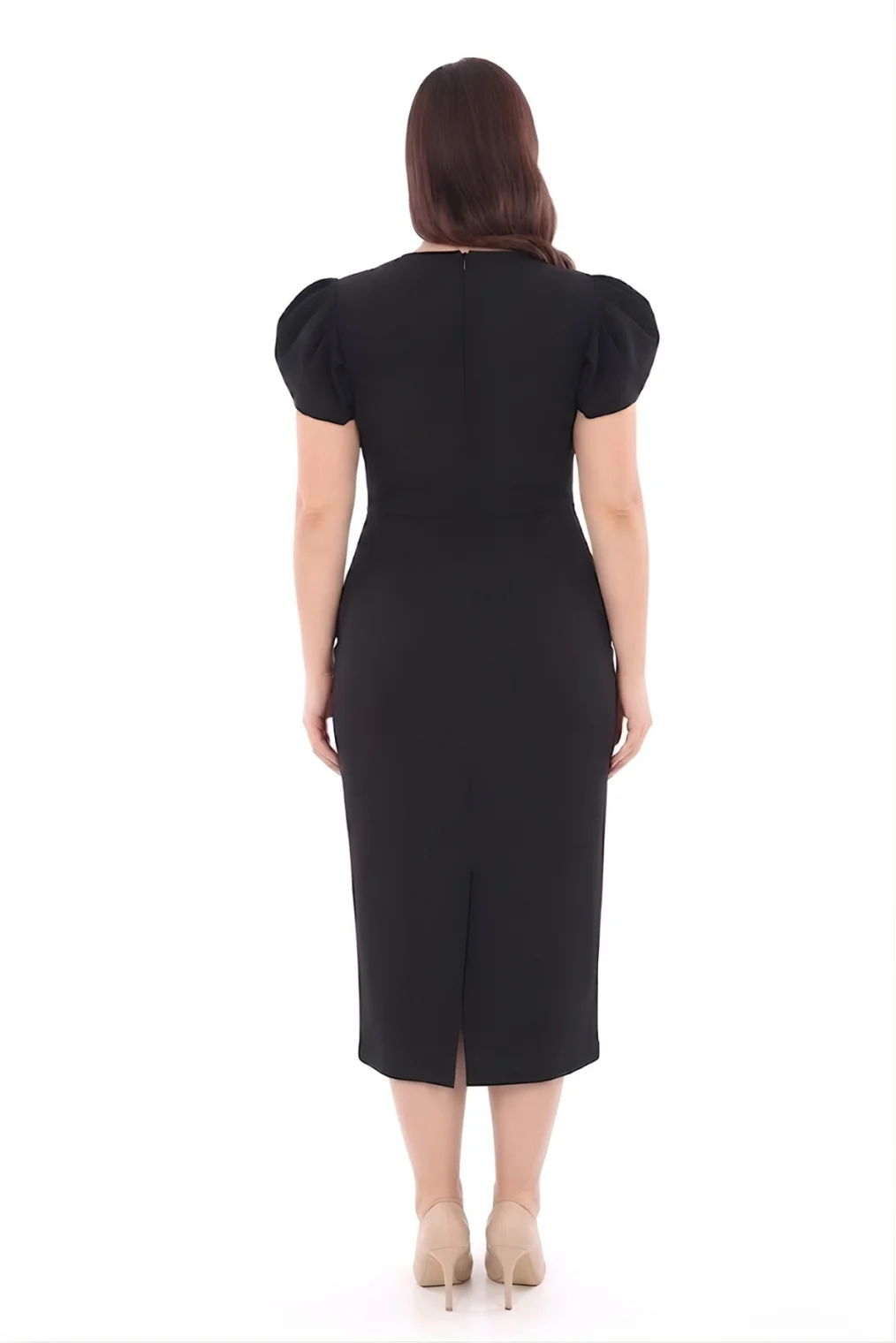 V Yaka Çiçek Detaylı Büyük Beden Abiye Elbise 2267-Siyah