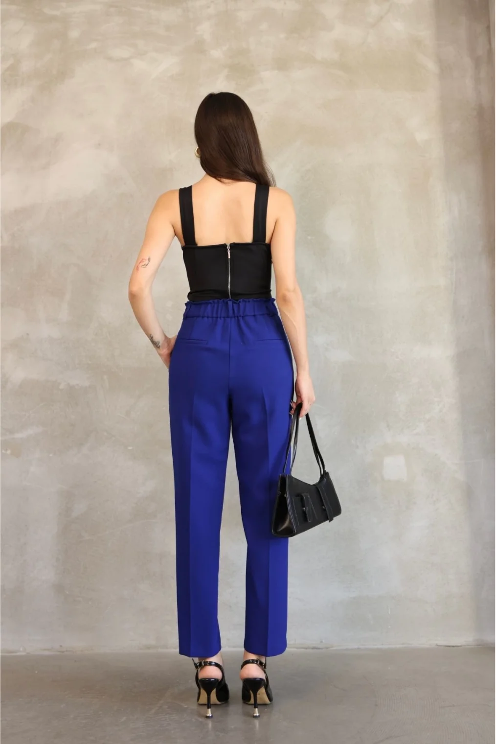 Aksesuar Detaylı Beli Lastikli Kumaş Pantolon 6119-Saks