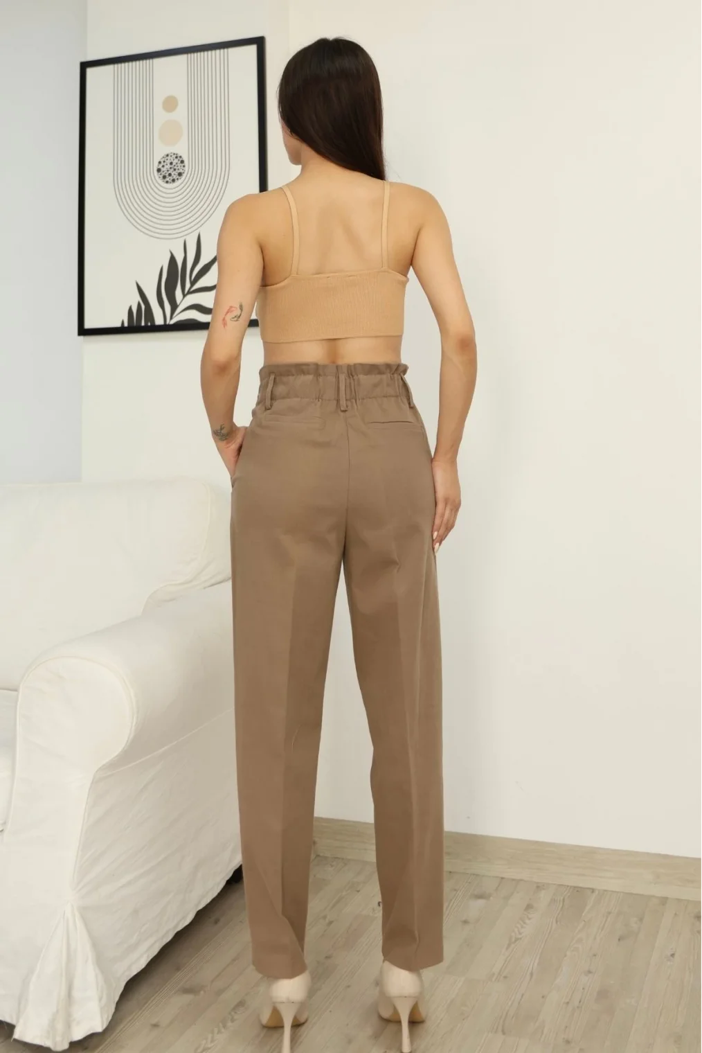 Aksesuar Detaylı Pileli Gabardin Kumaş Pantolon 5807-Haki