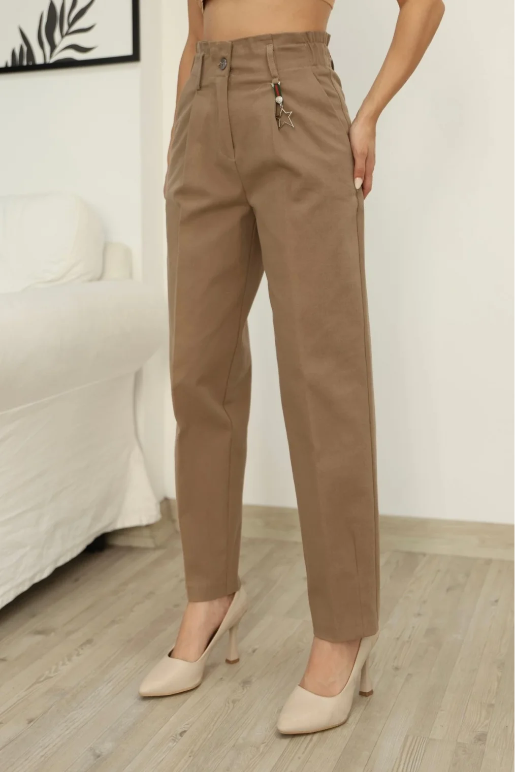 Aksesuar Detaylı Pileli Gabardin Kumaş Pantolon 5807-Haki