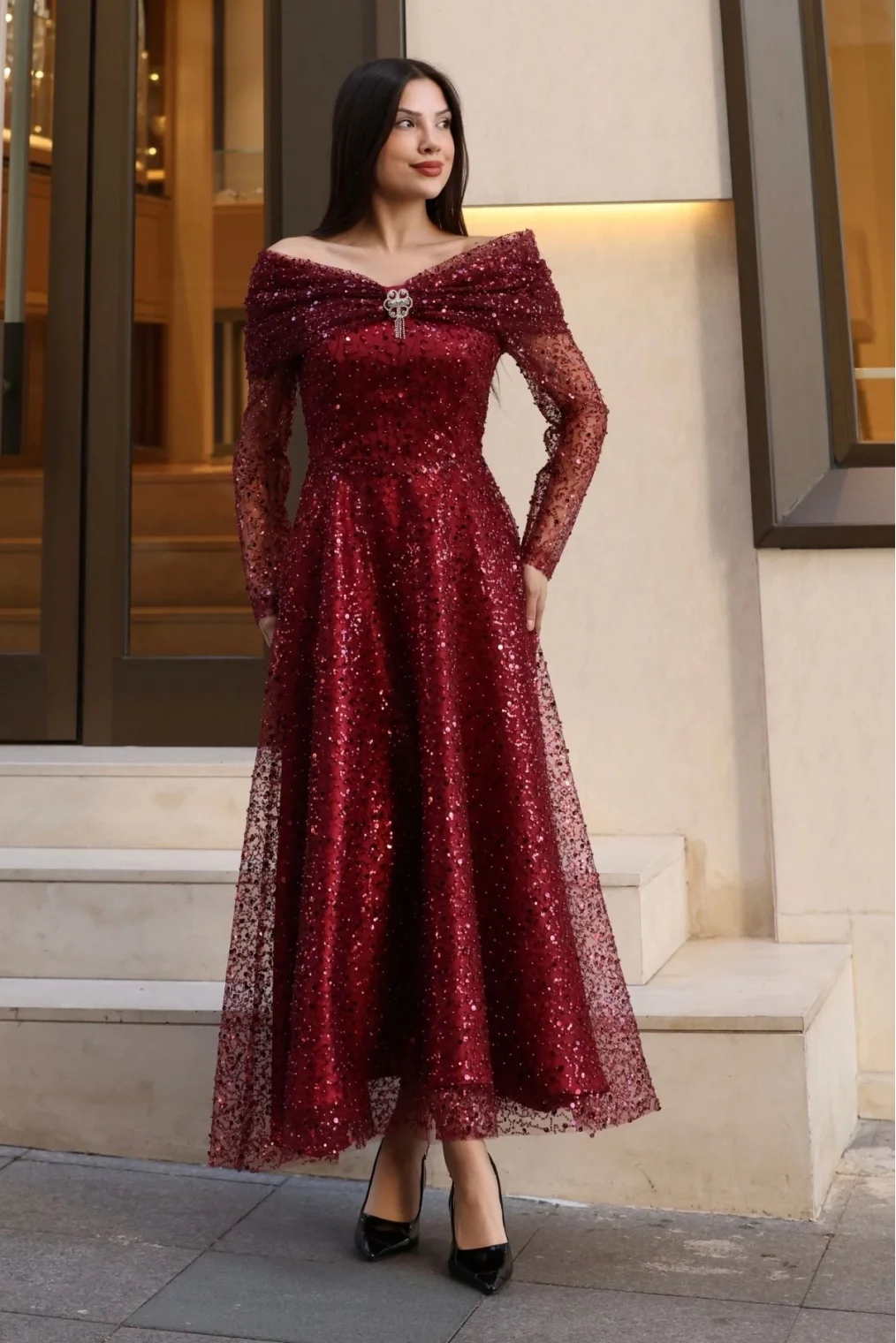 Aşkın Büyüsü Abiye Elbise 6054-Bordo