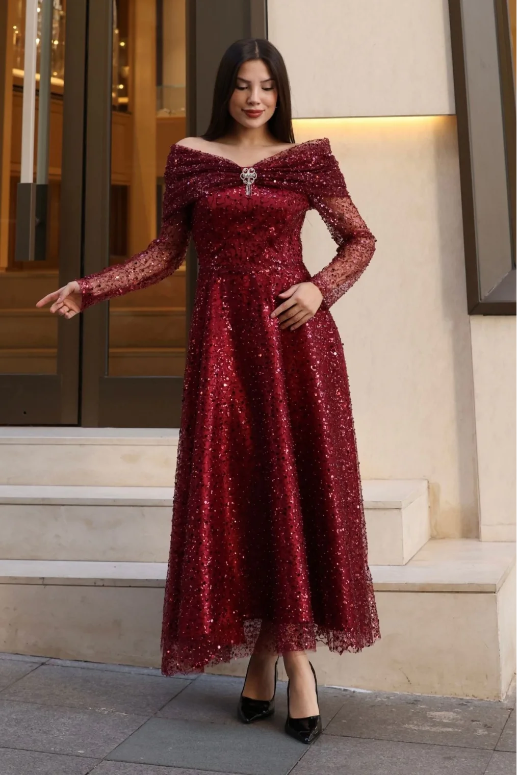 Aşkın Büyüsü Abiye Elbise 6054-Bordo