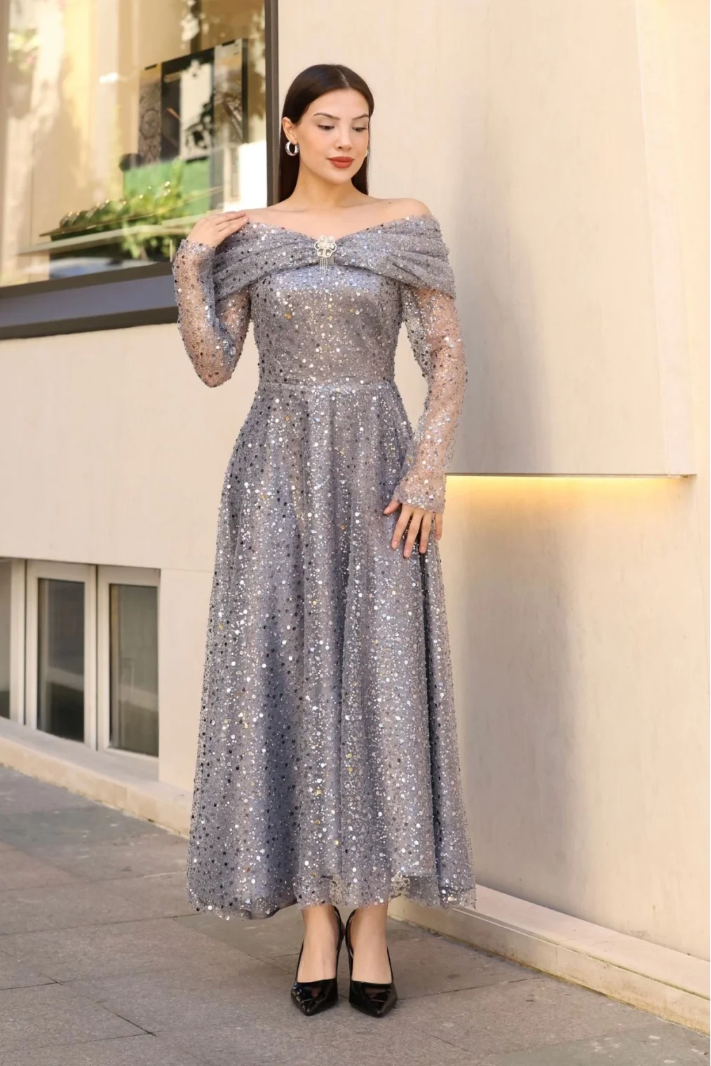 Aşkın Büyüsü Abiye Elbise 6054-Gri