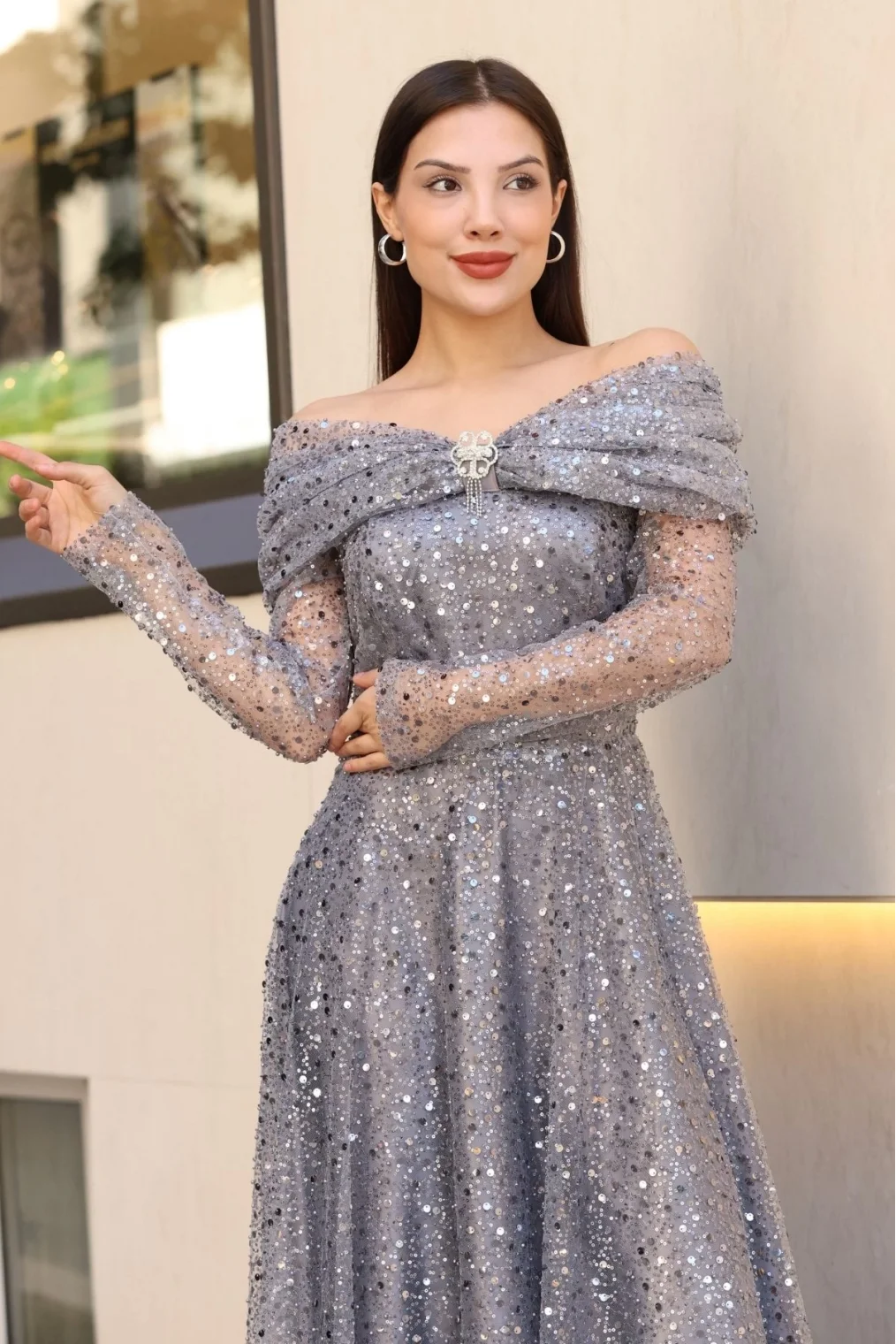 Aşkın Büyüsü Abiye Elbise 6054-Gri