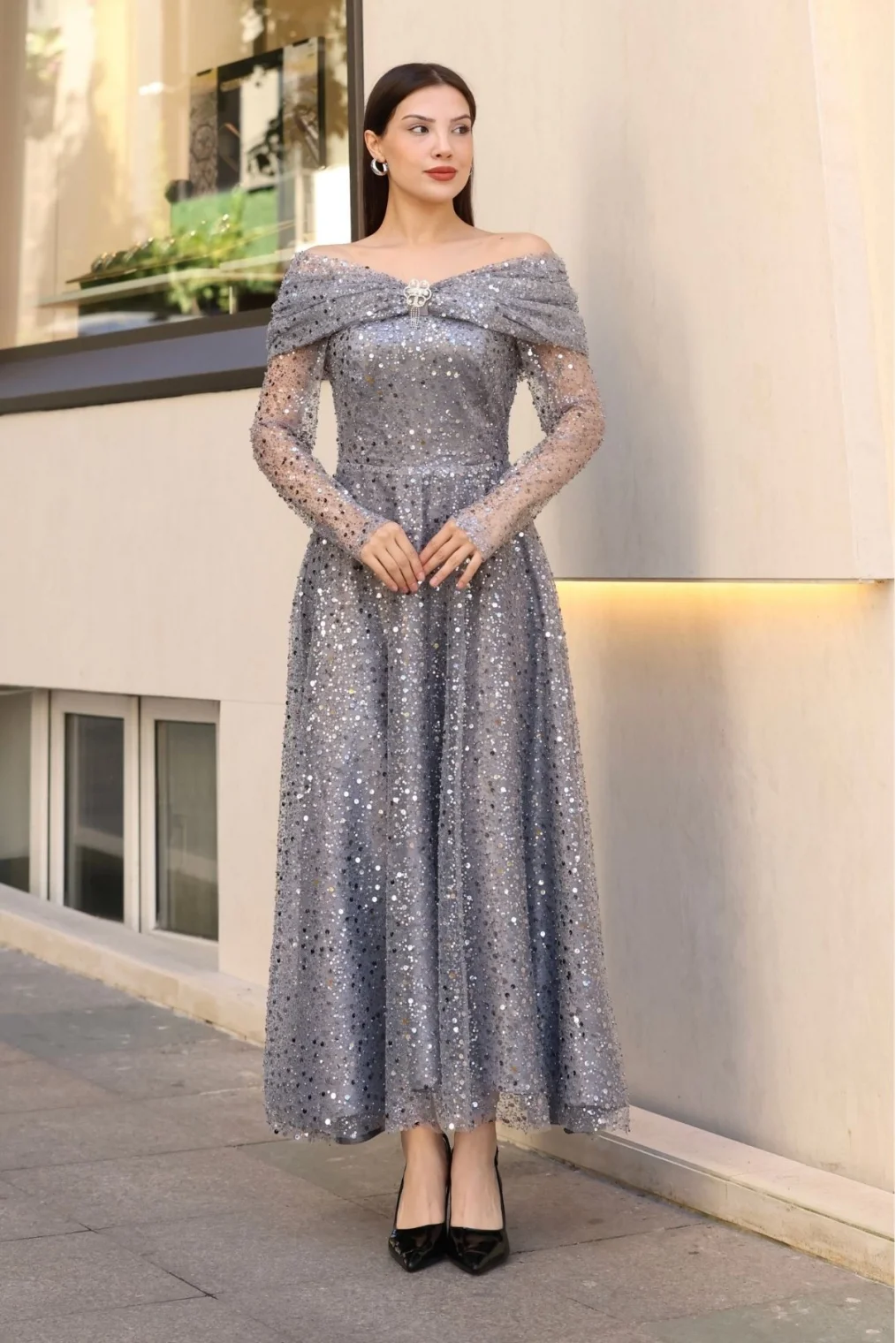 Aşkın Büyüsü Abiye Elbise 6054-Gri