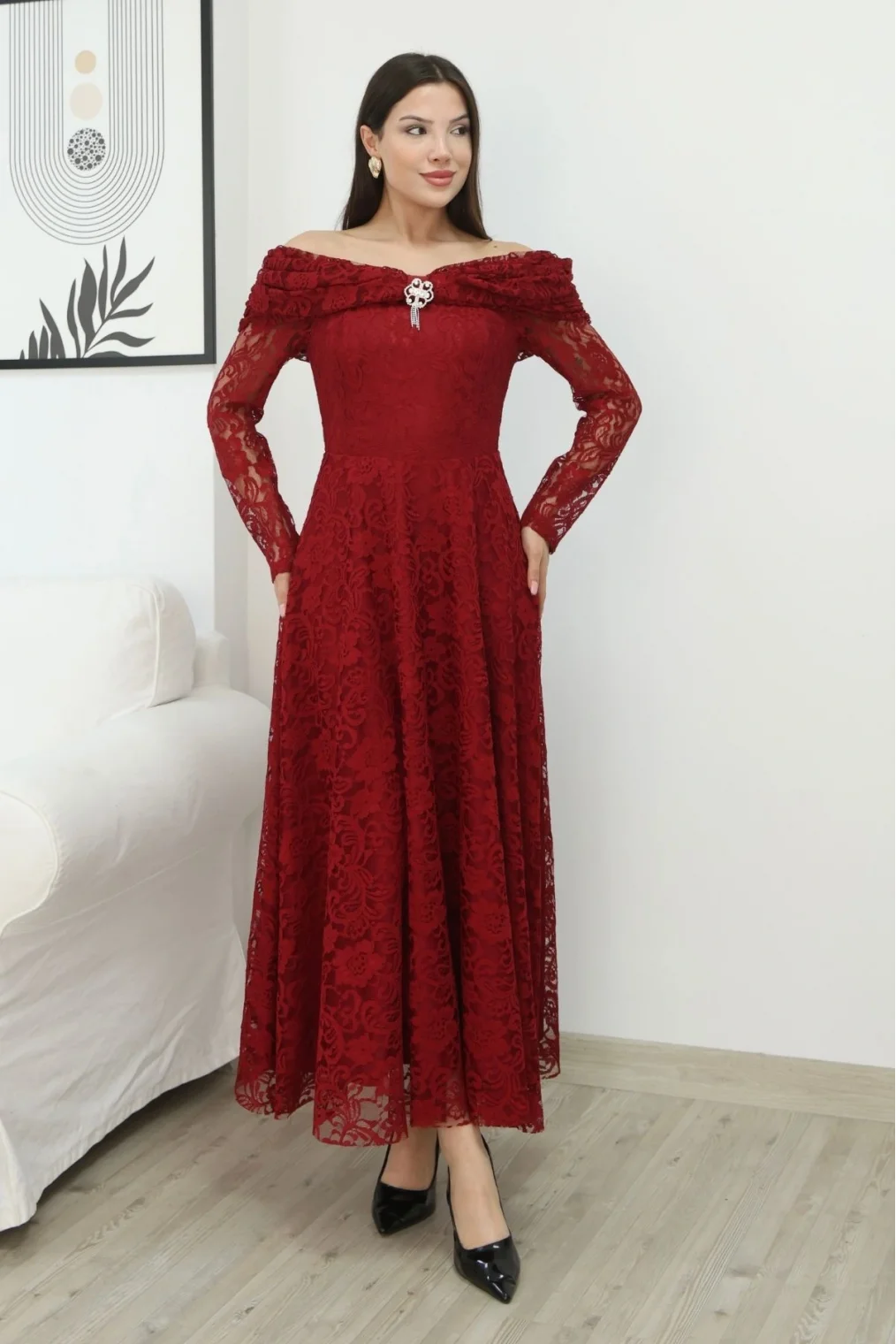 Aşkın Büyüsü Dantel Abiye Elbise 6055-Bordo