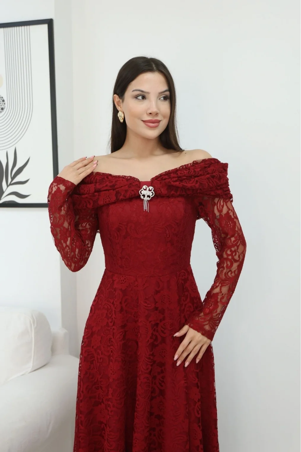 Aşkın Büyüsü Dantel Abiye Elbise 6055-Bordo