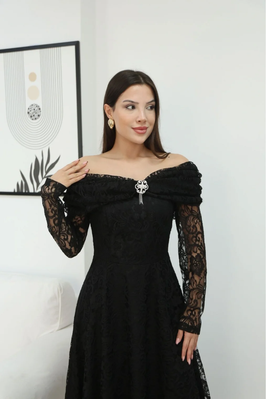 Aşkın Büyüsü Dantel Abiye Elbise 6055-Siyah