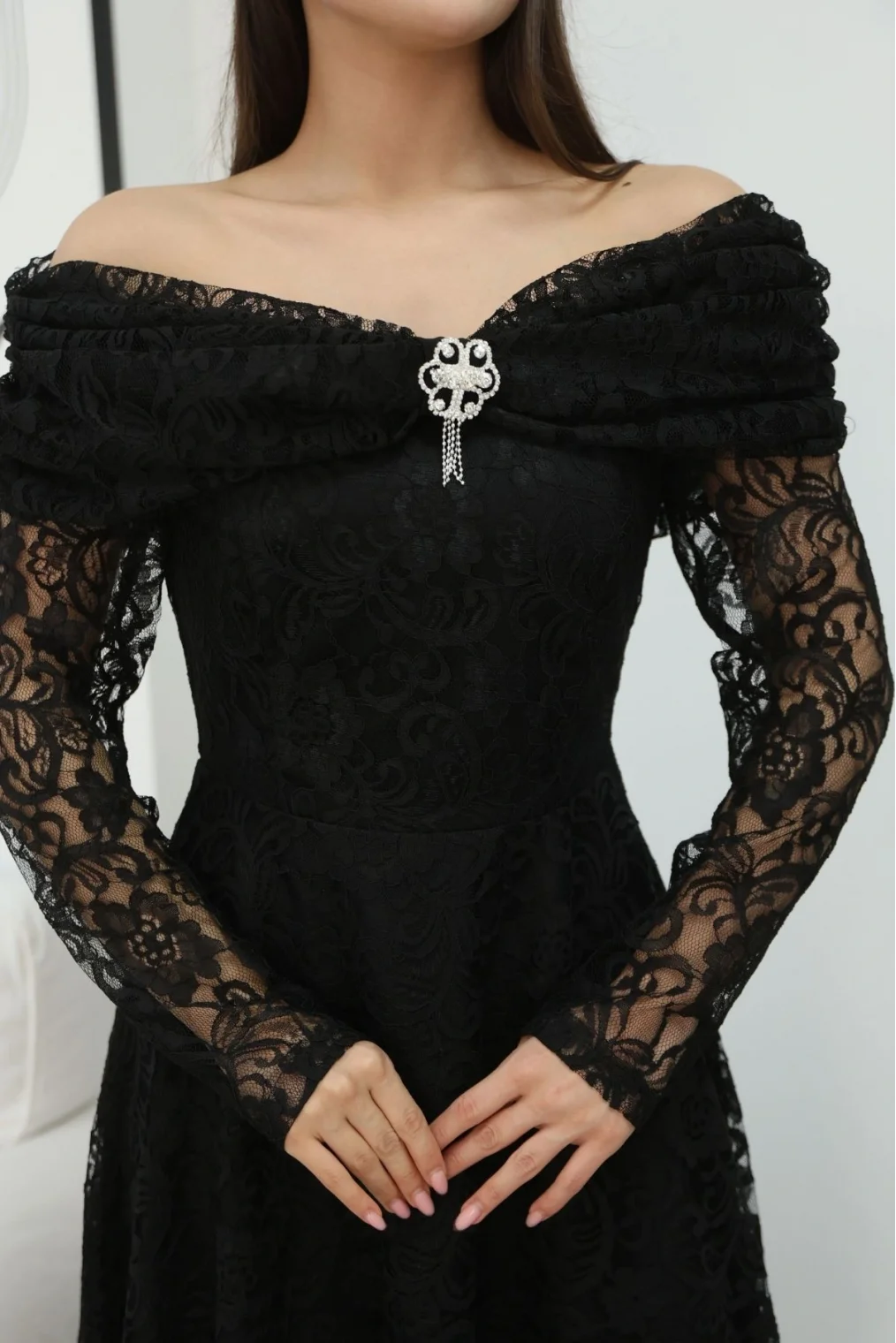 Aşkın Büyüsü Dantel Abiye Elbise 6055-Siyah