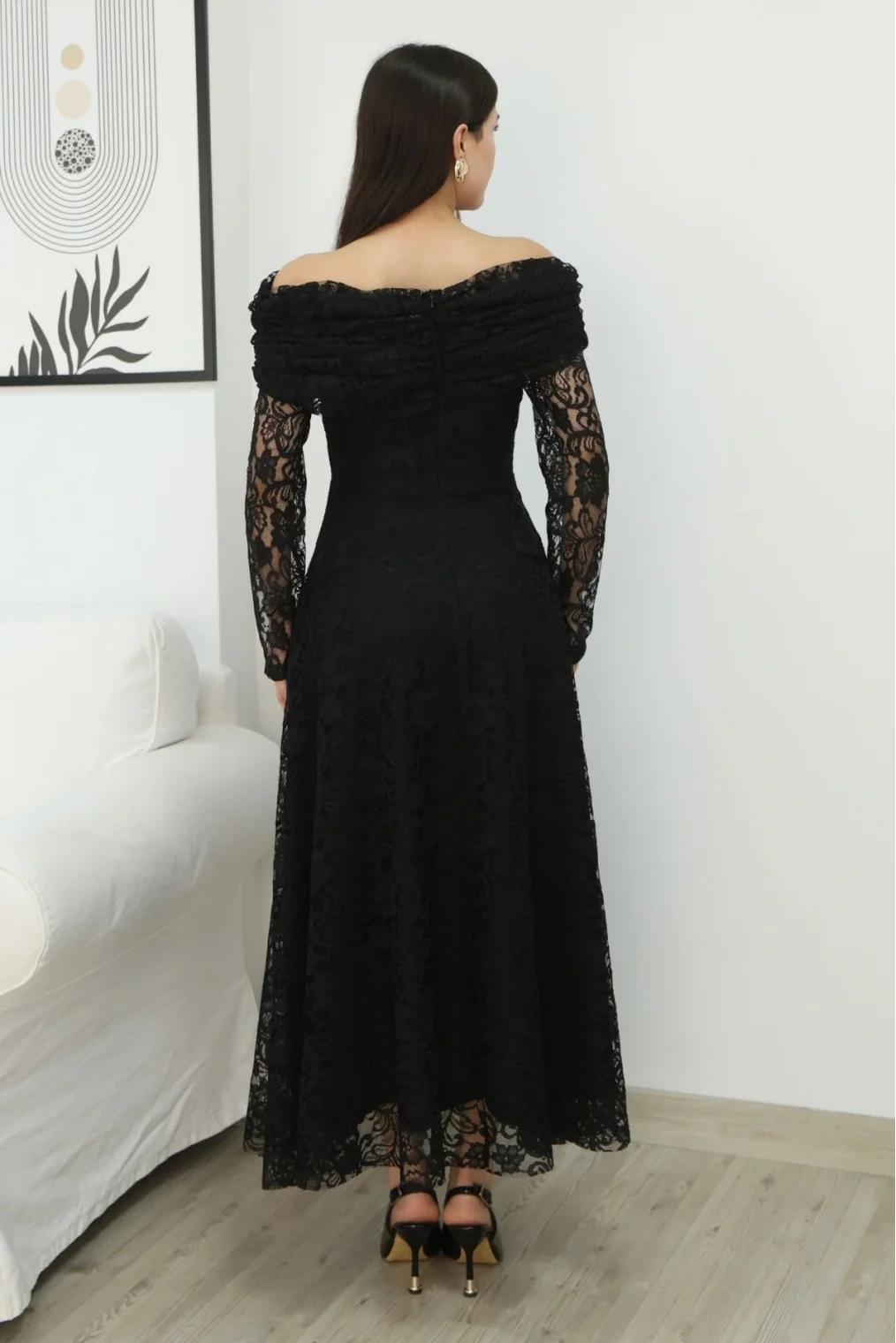 Aşkın Büyüsü Dantel Abiye Elbise 6055-Siyah