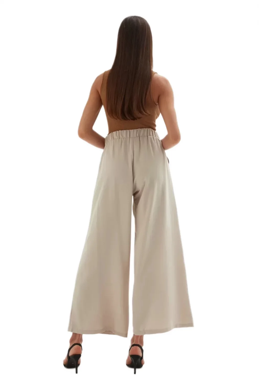 Bağlama Detaylı Bol Paça Pantolon 1012-Bej