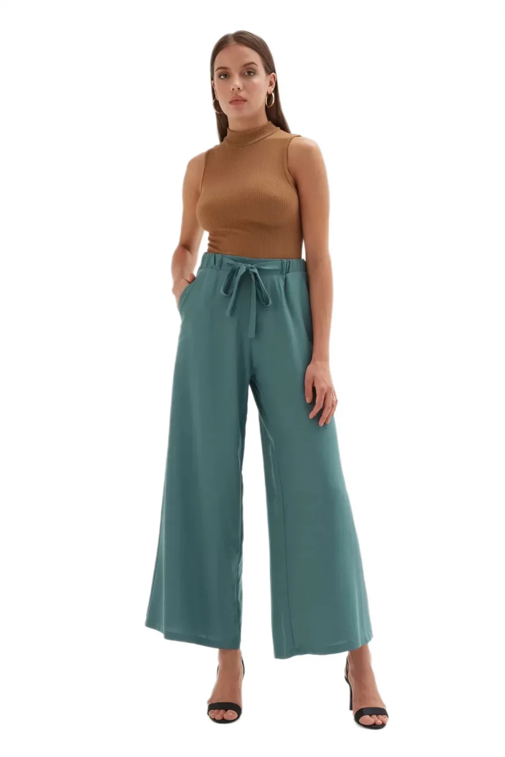 Bağlama Detaylı Bol Paça Pantolon 1012-İndigo