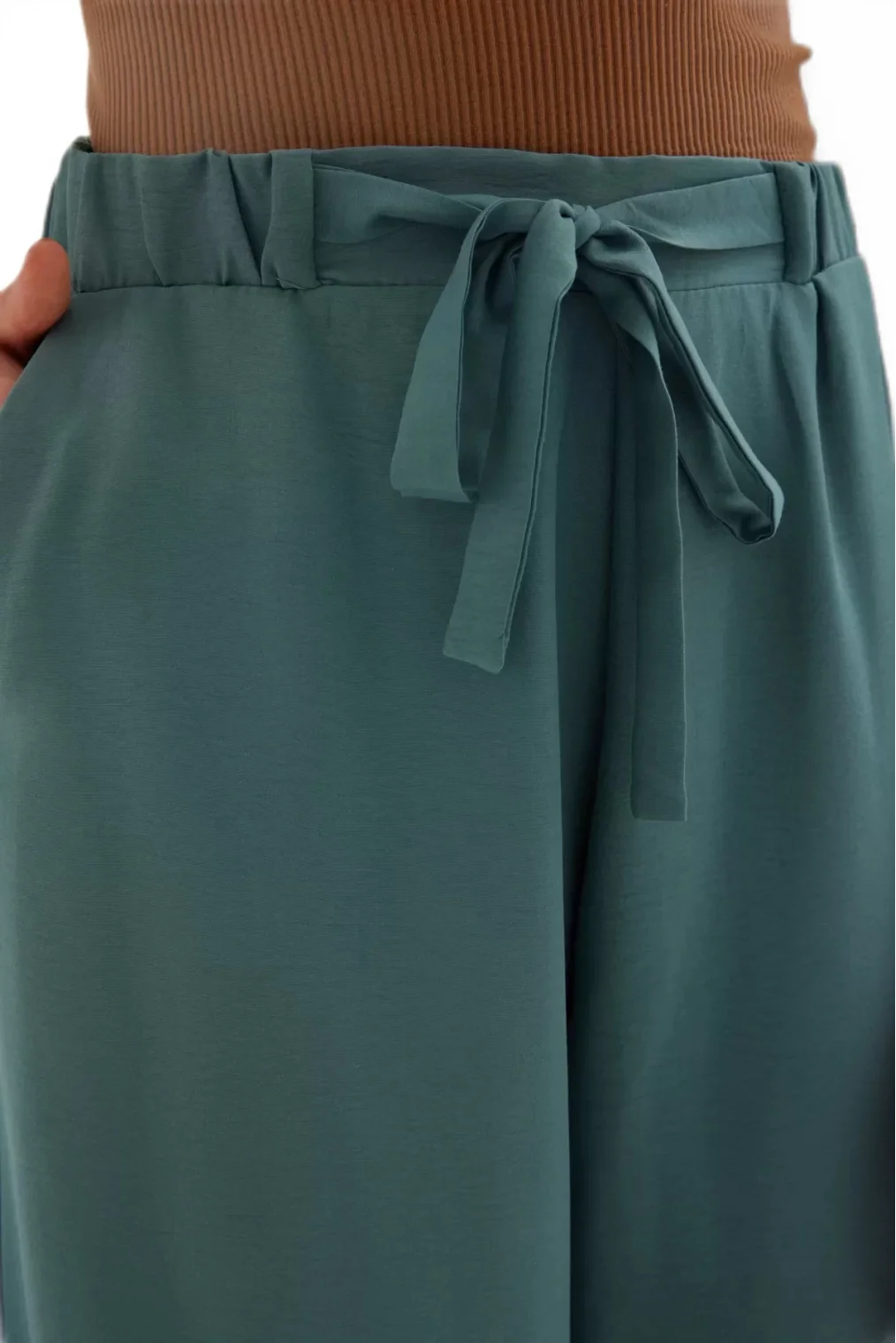 Bağlama Detaylı Bol Paça Pantolon 1012-İndigo