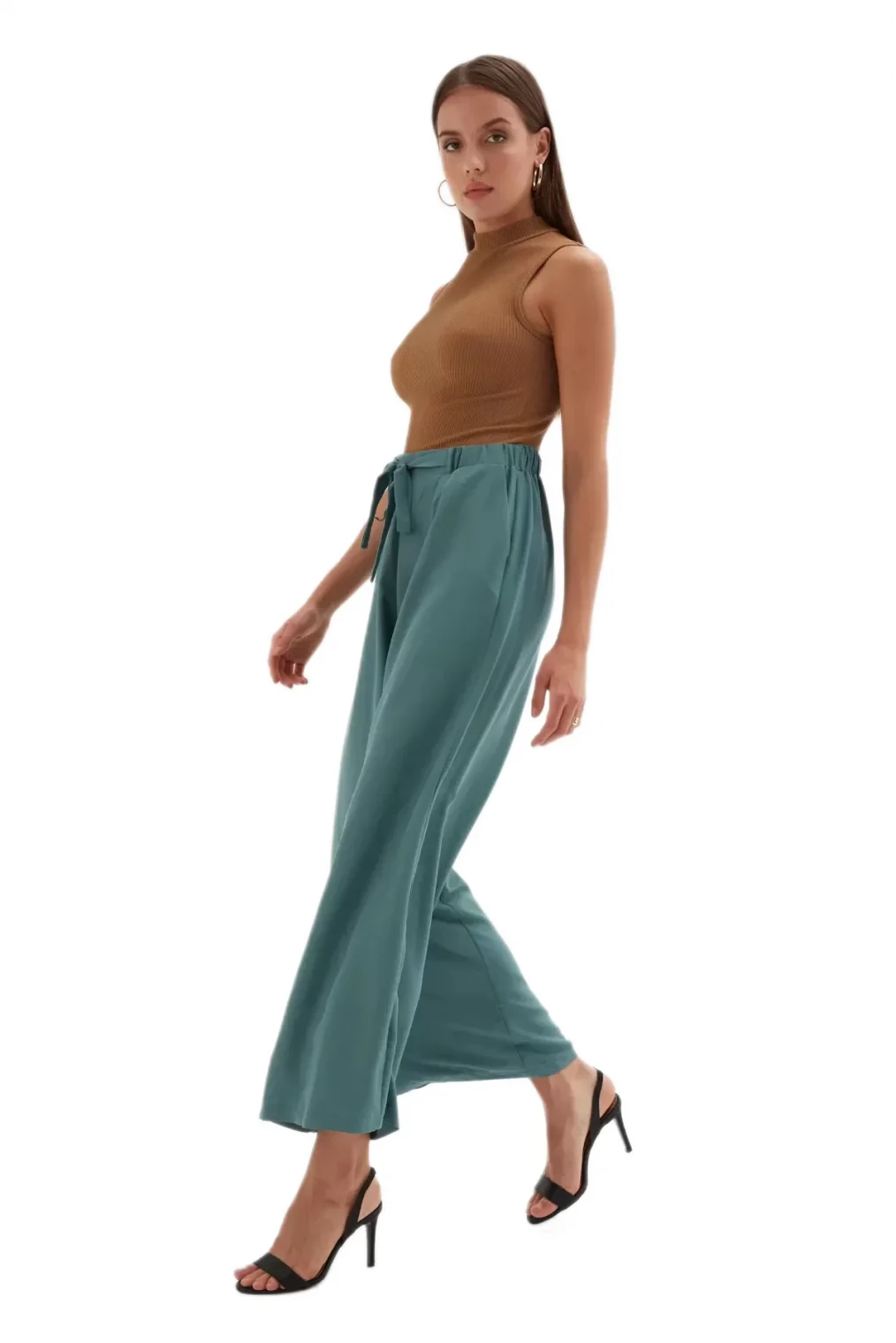 Bağlama Detaylı Bol Paça Pantolon 1012-İndigo