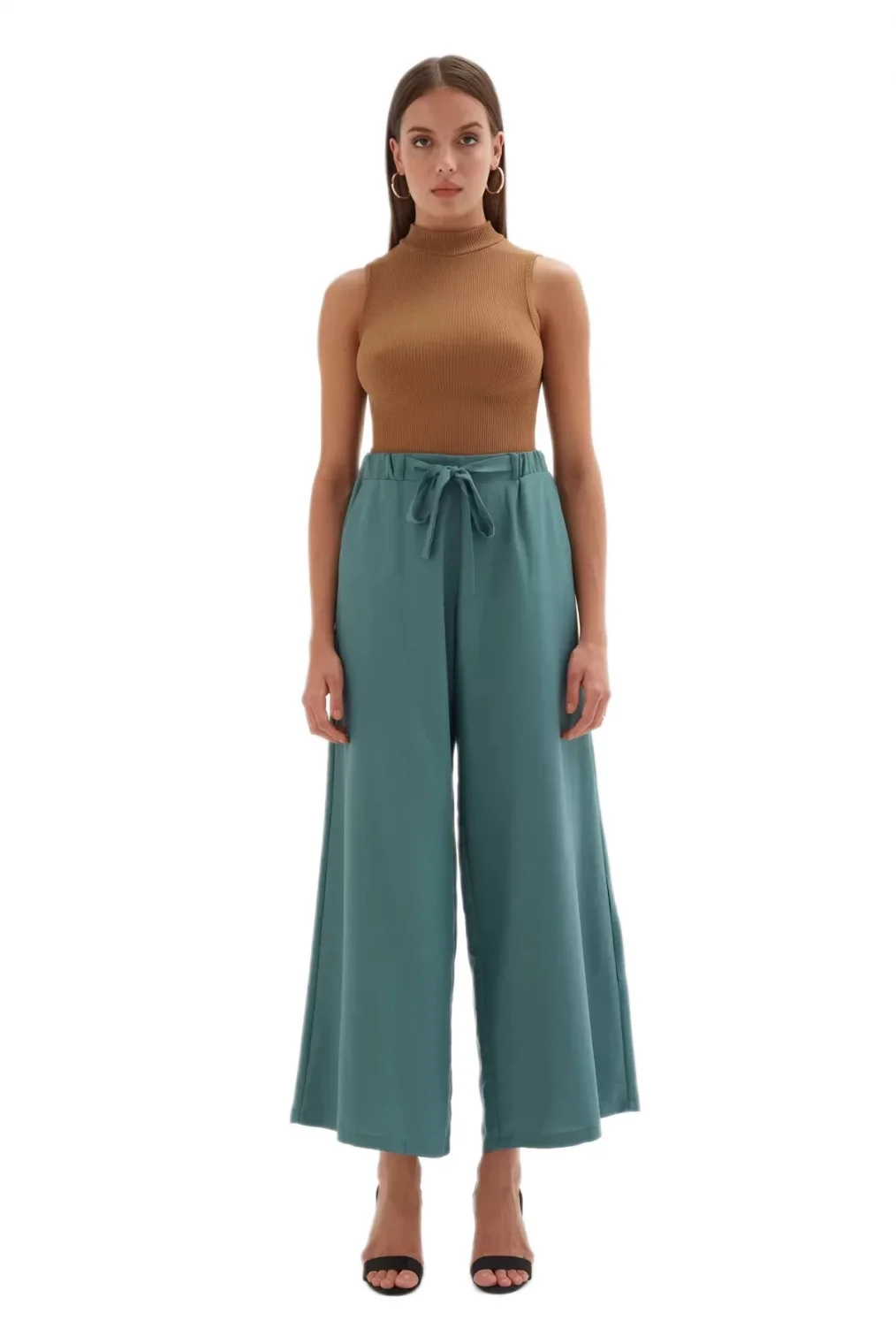 Bağlama Detaylı Bol Paça Pantolon 1012-İndigo