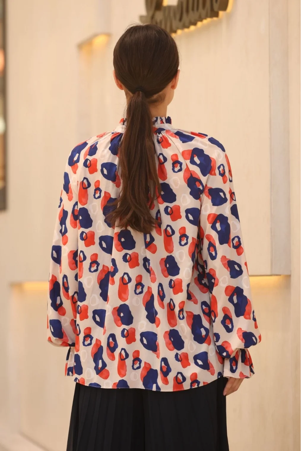 Bağlama Detaylı Büzgülü Bluz 6028-Bej/Lacivert