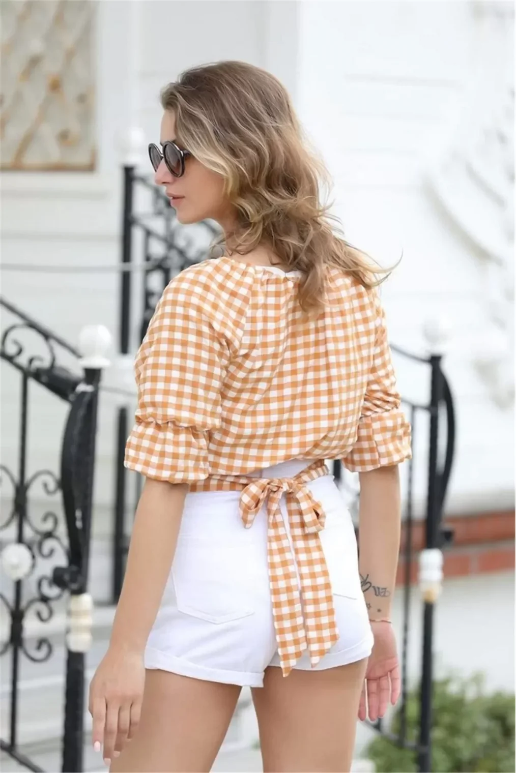 Bağlama Detaylı Crop Bluz 1736 Sarı