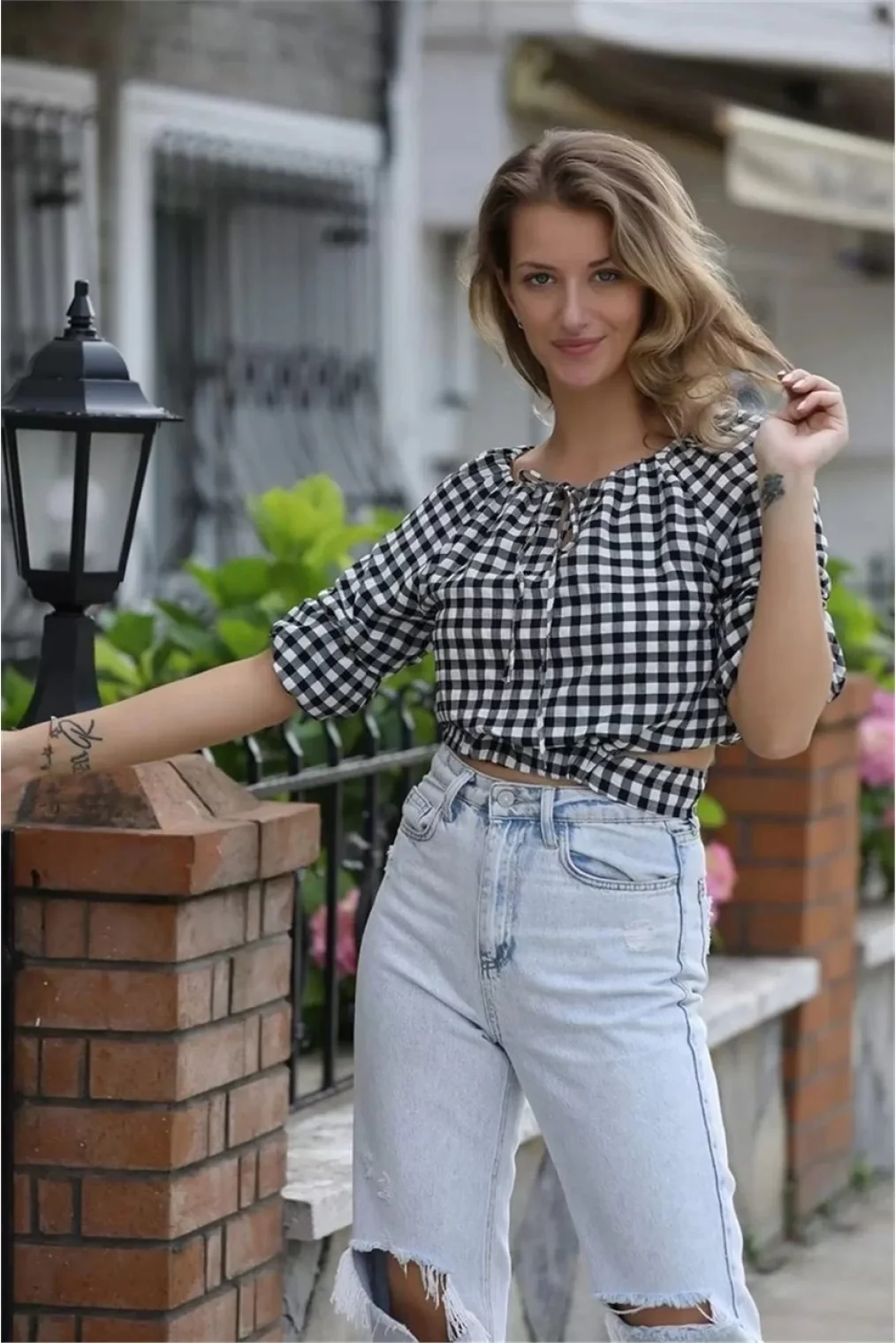 Bağlama Detaylı Crop Bluz 1736 Siyah