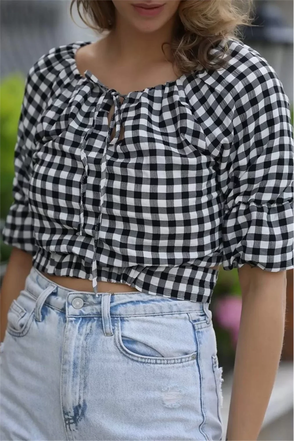 Bağlama Detaylı Crop Bluz 1736 Siyah