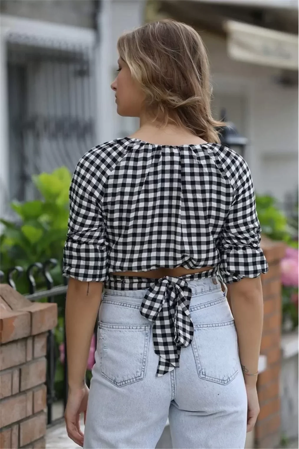 Bağlama Detaylı Crop Bluz 1736 Siyah