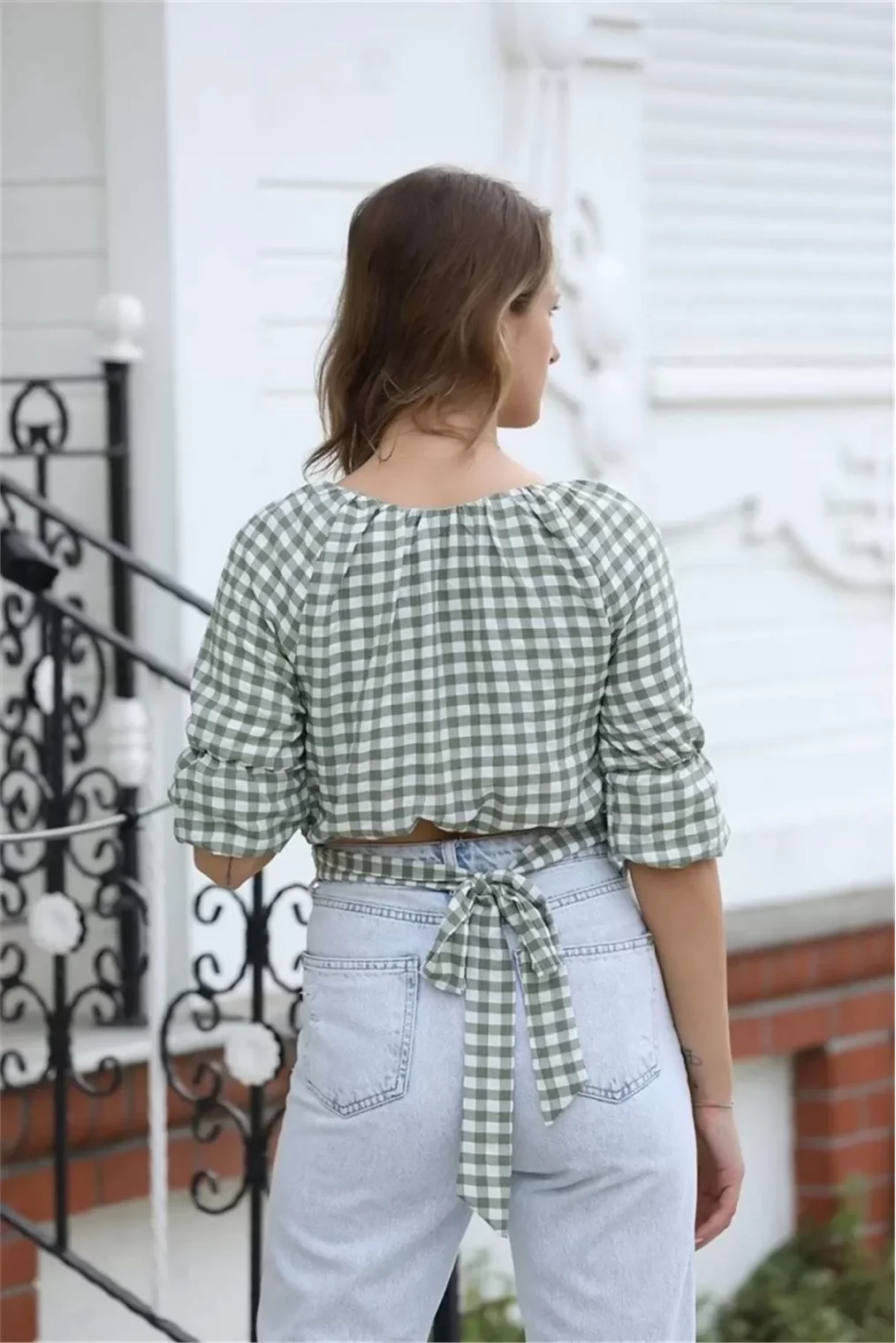 Bağlama Detaylı Crop Bluz 1736 Yeşil