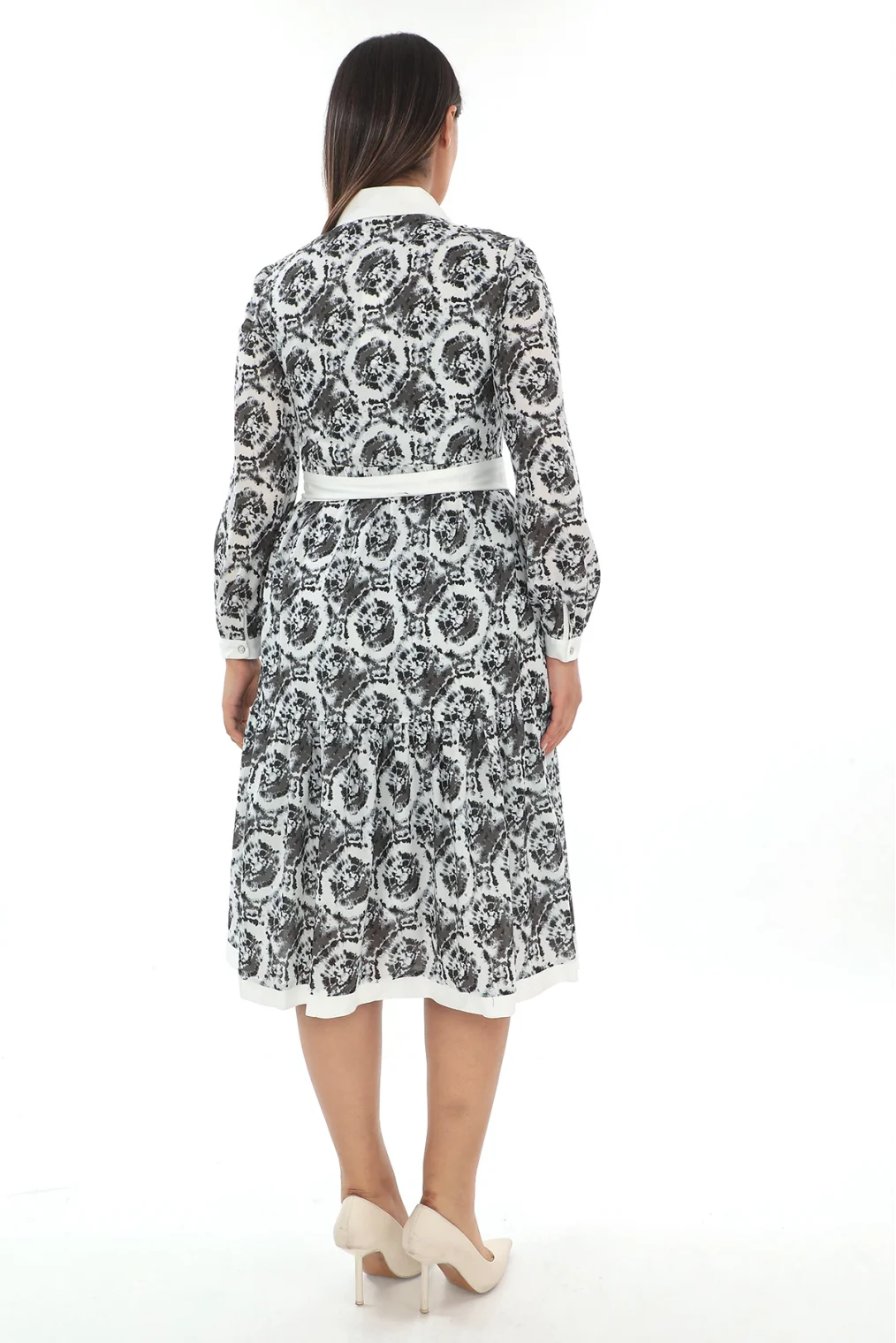 Bağlama Detaylı Gömlek Yaka Büyük Beden Elbise 2214-Siyah