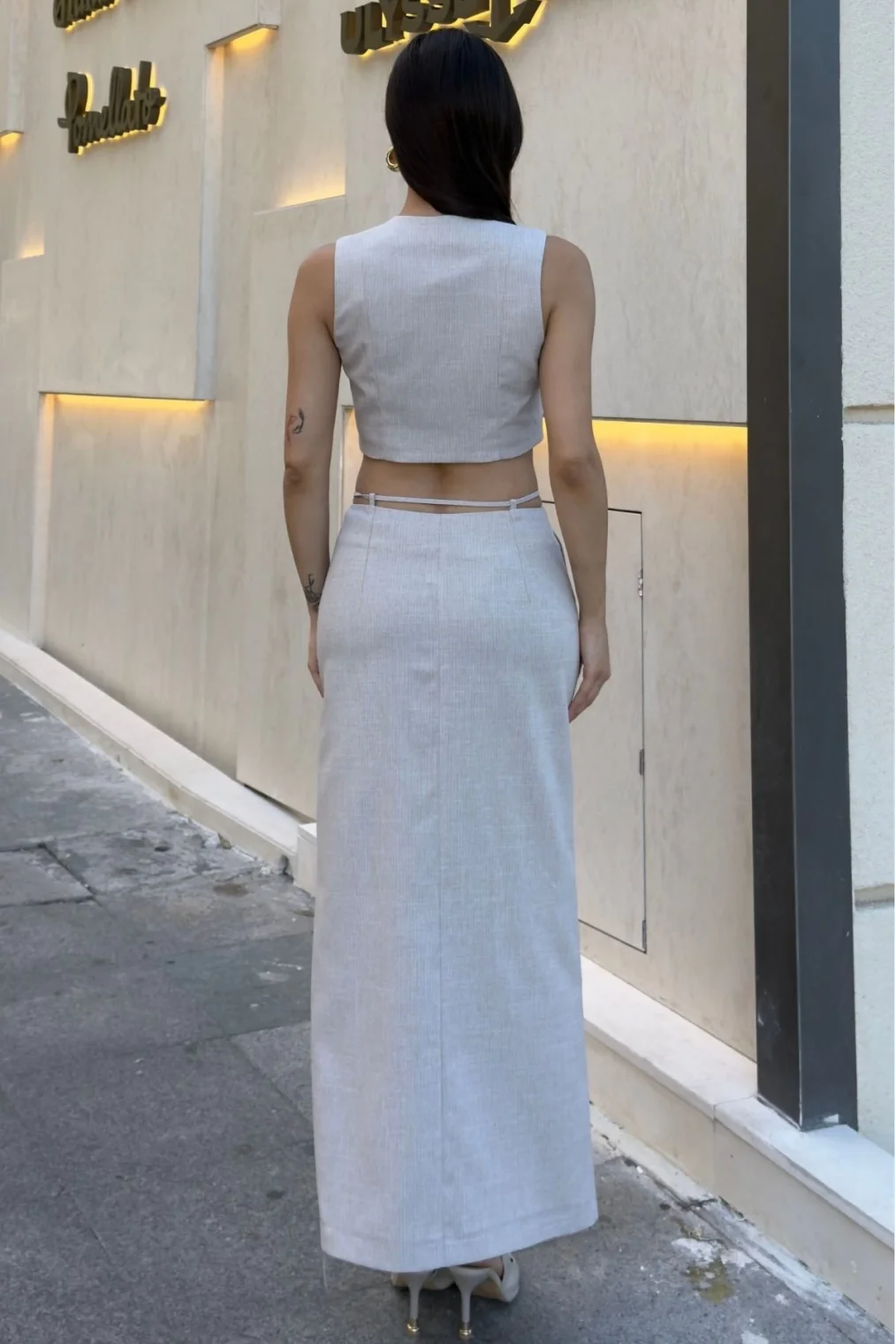 Bağlama Detaylı İkili Takım 46139-Bej